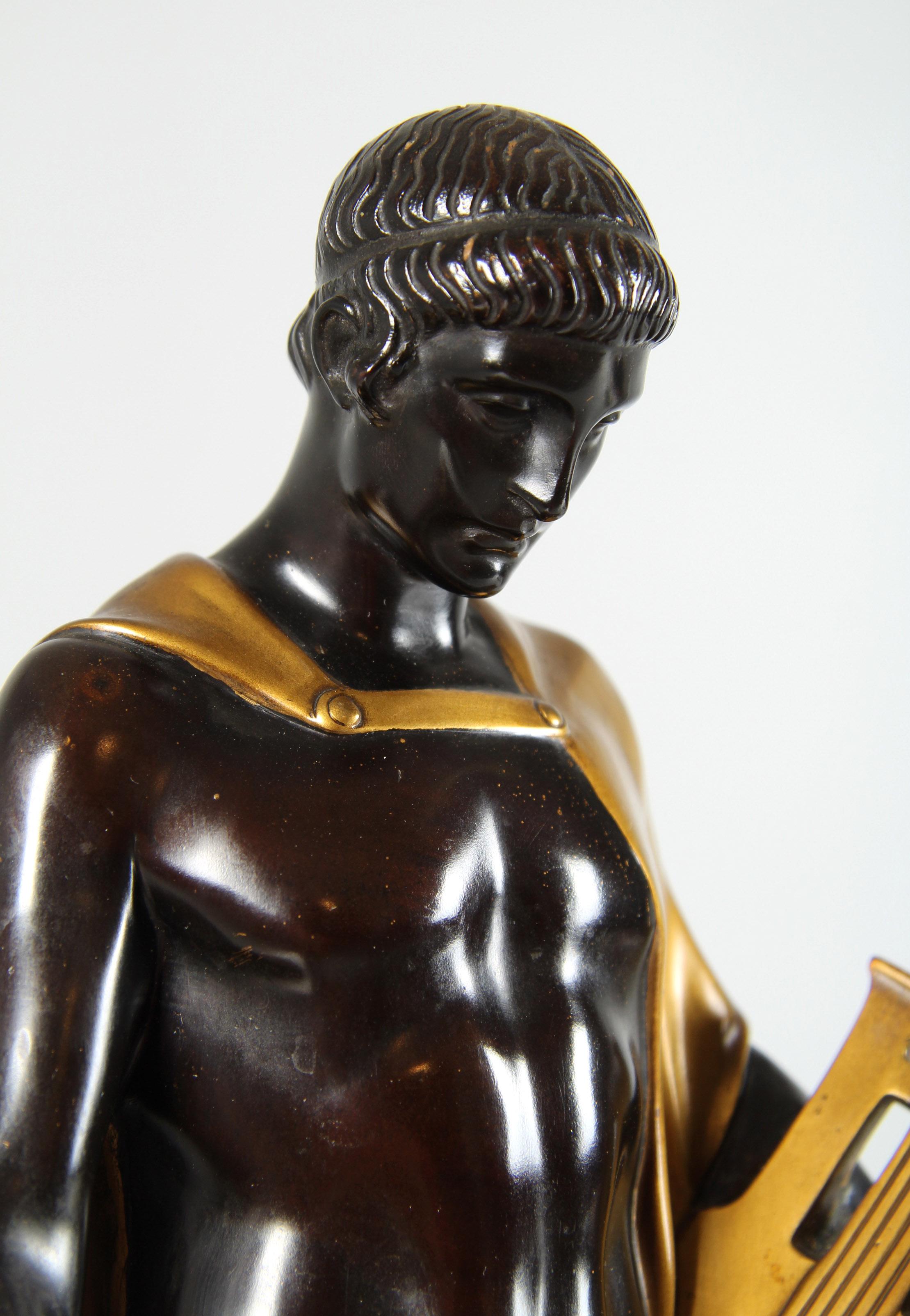 Monumental Art Deco Mantel Clock - Orpheus And The Animals, Austria, circa 1925 For Sale 3