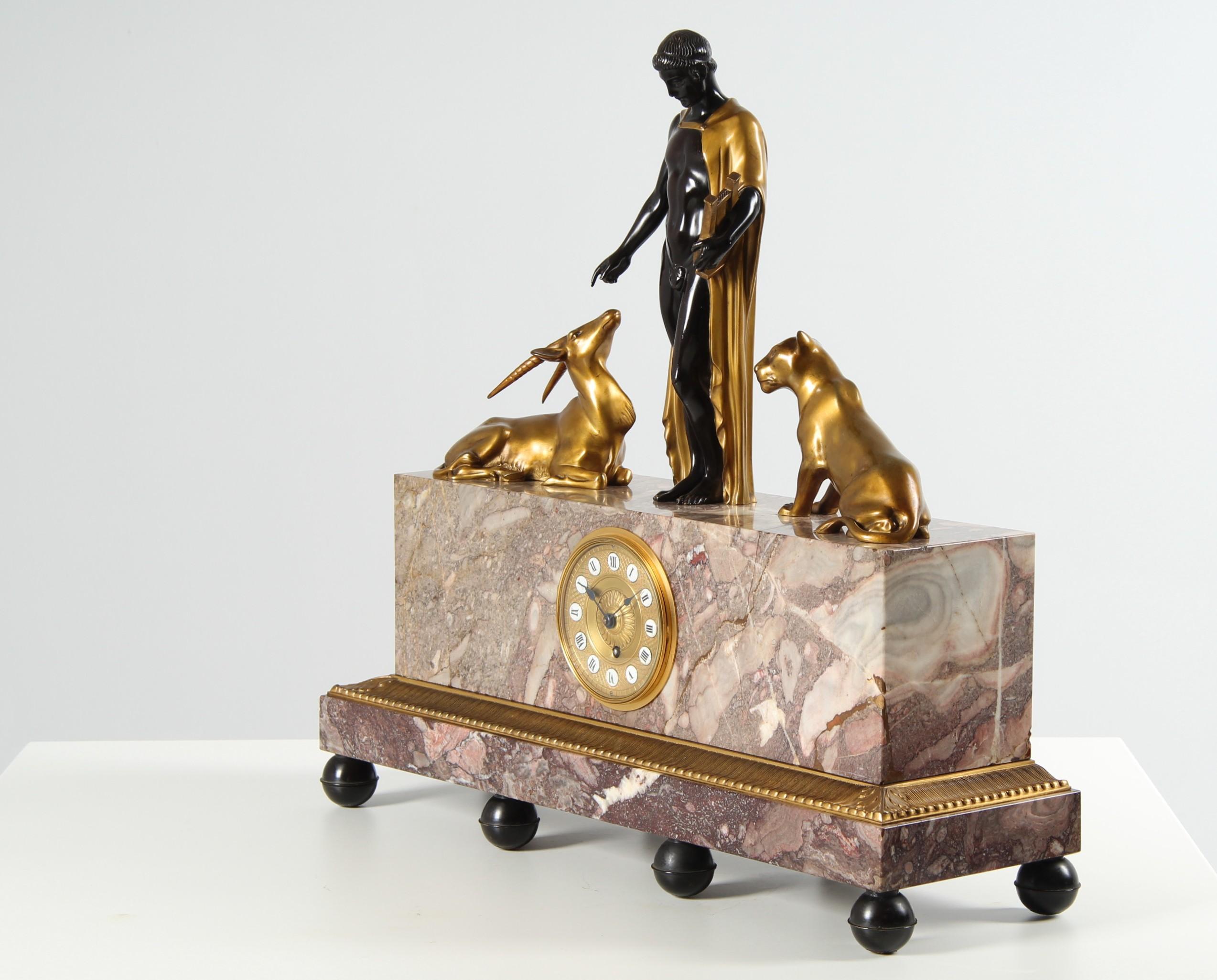 Monumental Art Deco Mantel Clock - Orpheus And The Animals, Austria, circa 1925 For Sale 8