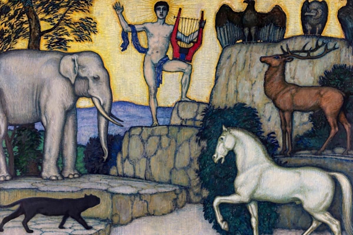 Monumental Art Deco Mantel Clock - Orpheus And The Animals, Austria, circa 1925 For Sale 2