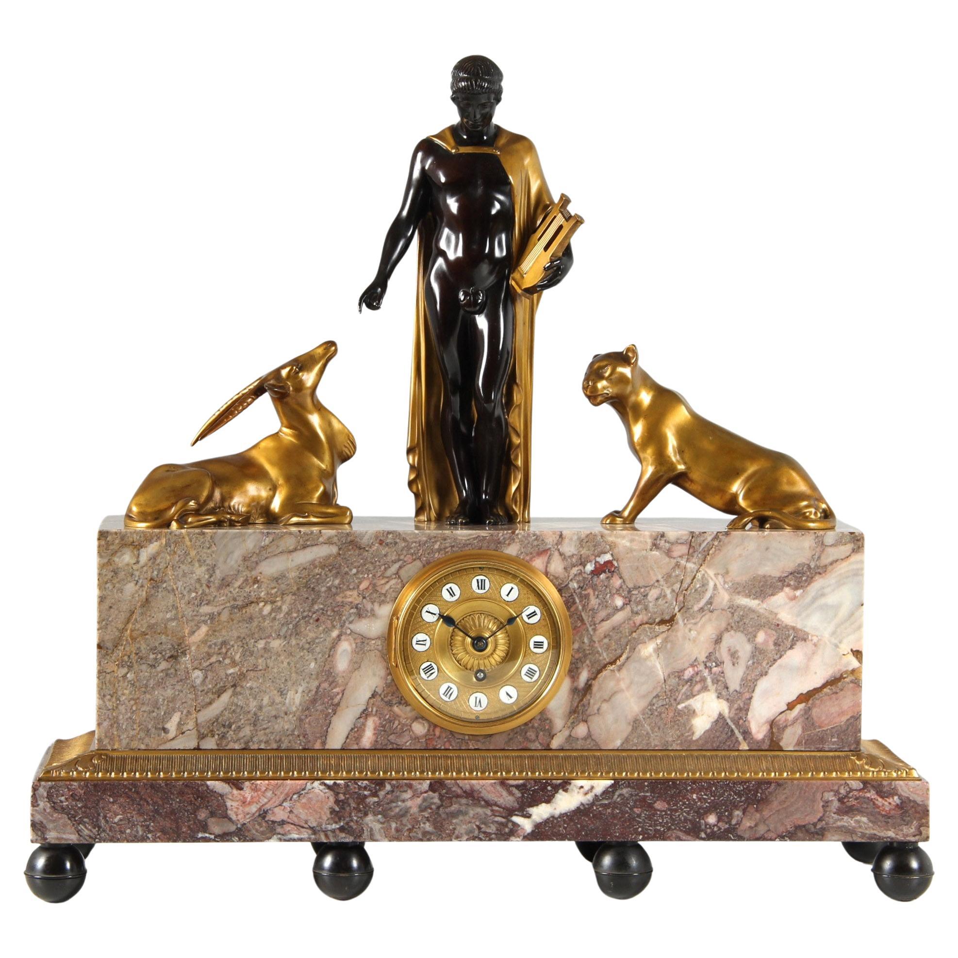 Monumental Art Deco Mantel Clock - Orpheus And The Animals, Austria, circa 1925 For Sale