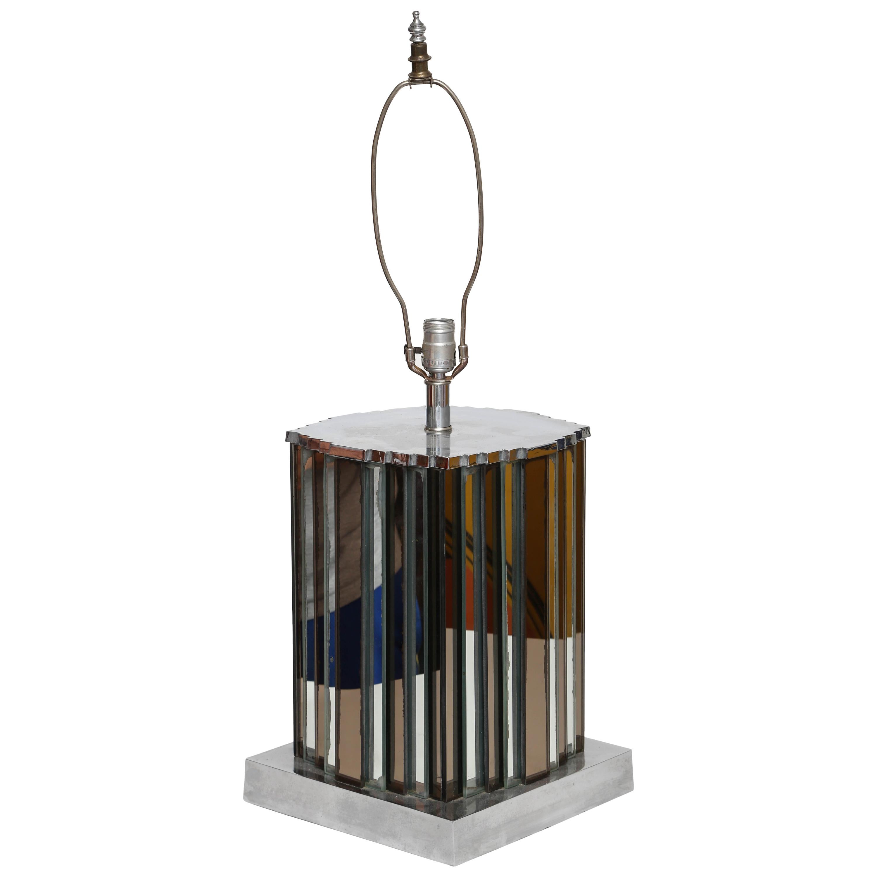 Monumental Art Deco Mirrored Table Lamp, France, 1940s For Sale
