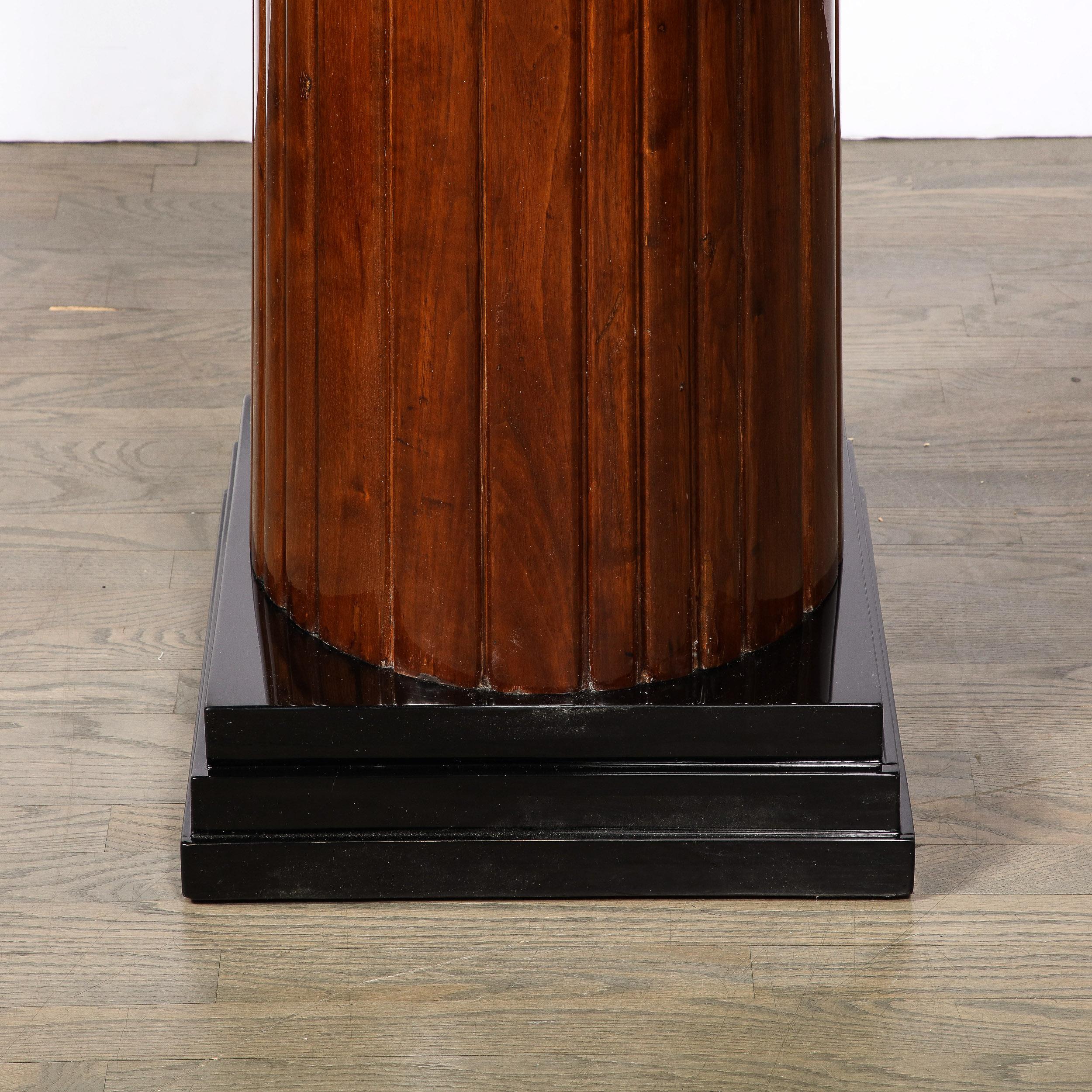Monumental Art Deco Pedestal with Fluted Detailing in Walnut and Black Lacquer For Sale 5