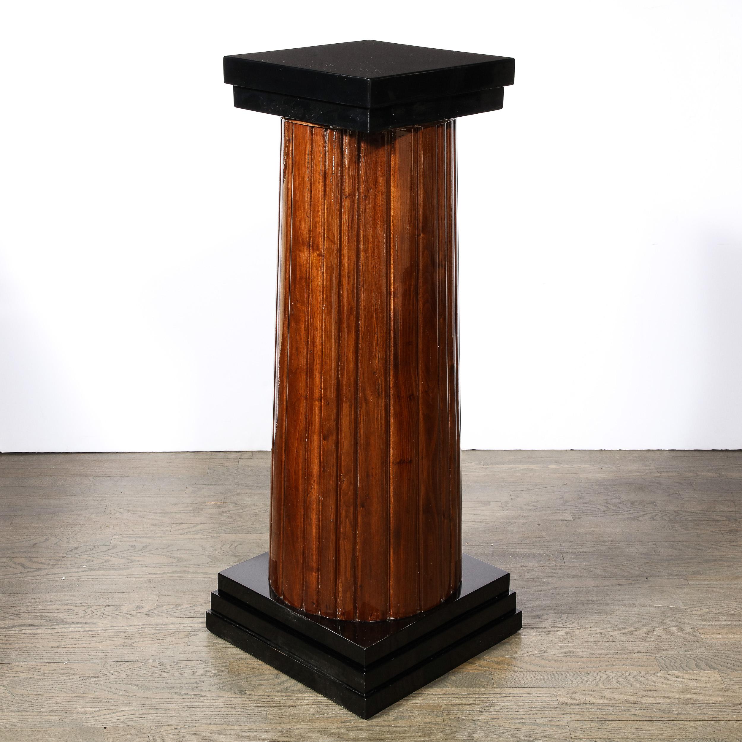 Monumental Art Deco Pedestal with Fluted Detailing in Walnut and Black Lacquer For Sale 6