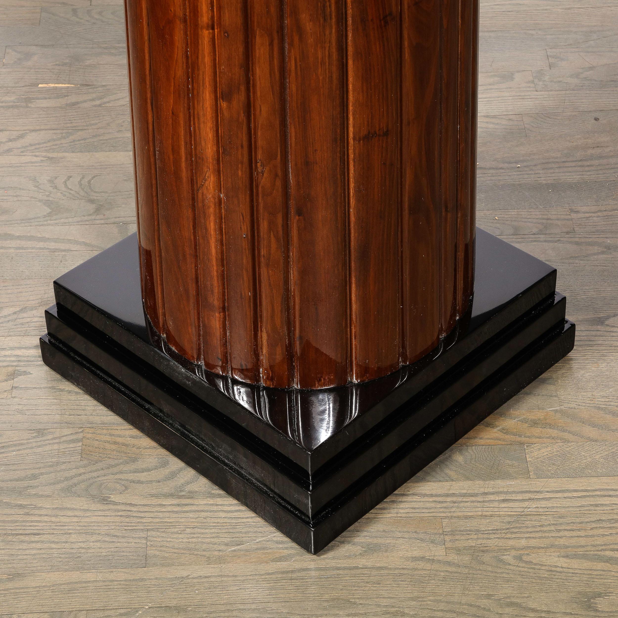 Monumental Art Deco Pedestal with Fluted Detailing in Walnut and Black Lacquer For Sale 7