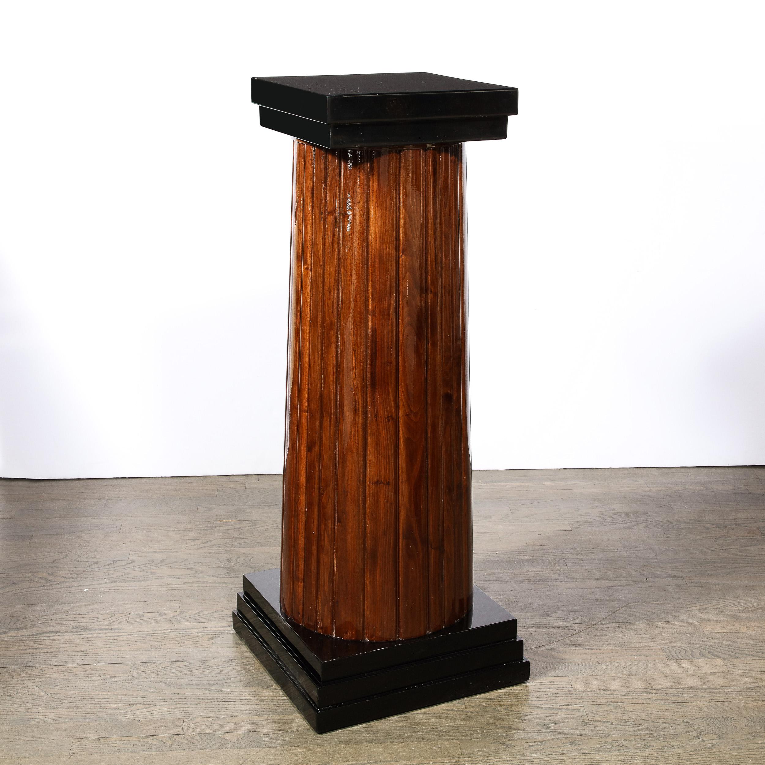 Monumental Art Deco Pedestal with Fluted Detailing in Walnut and Black Lacquer For Sale 8