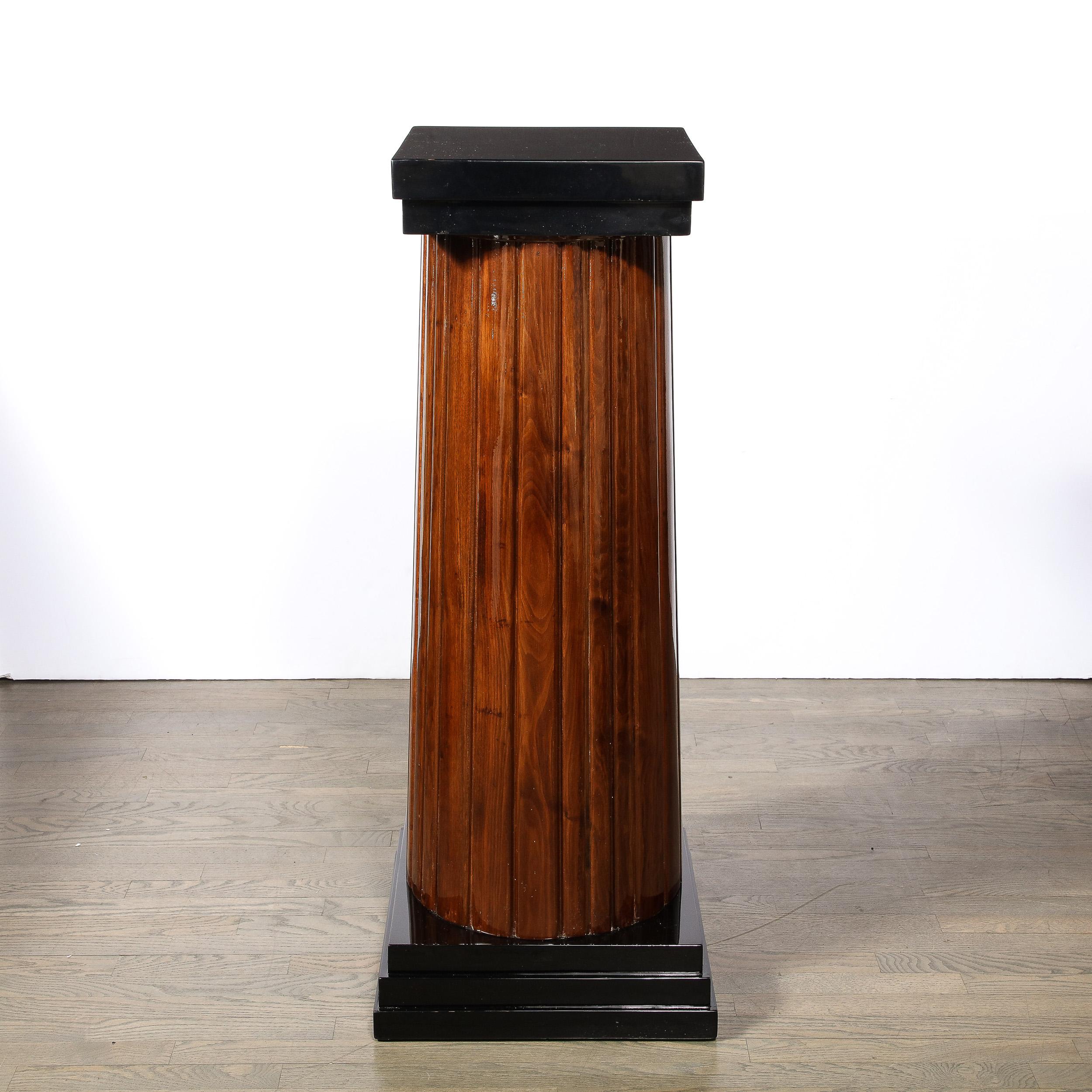 Monumental Art Deco Pedestal with Fluted Detailing in Walnut and Black Lacquer For Sale 9