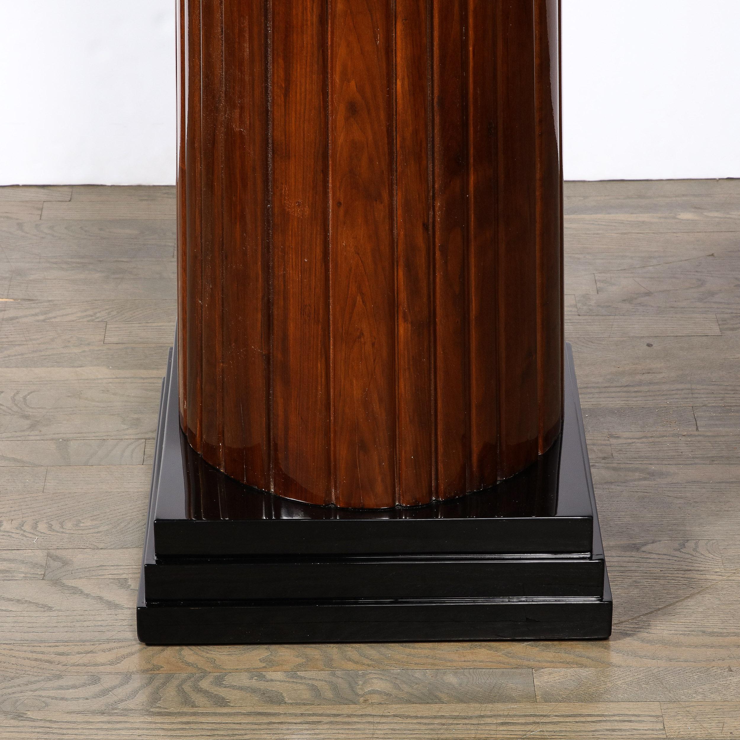 American Monumental Art Deco Pedestal with Fluted Detailing in Walnut and Black Lacquer For Sale