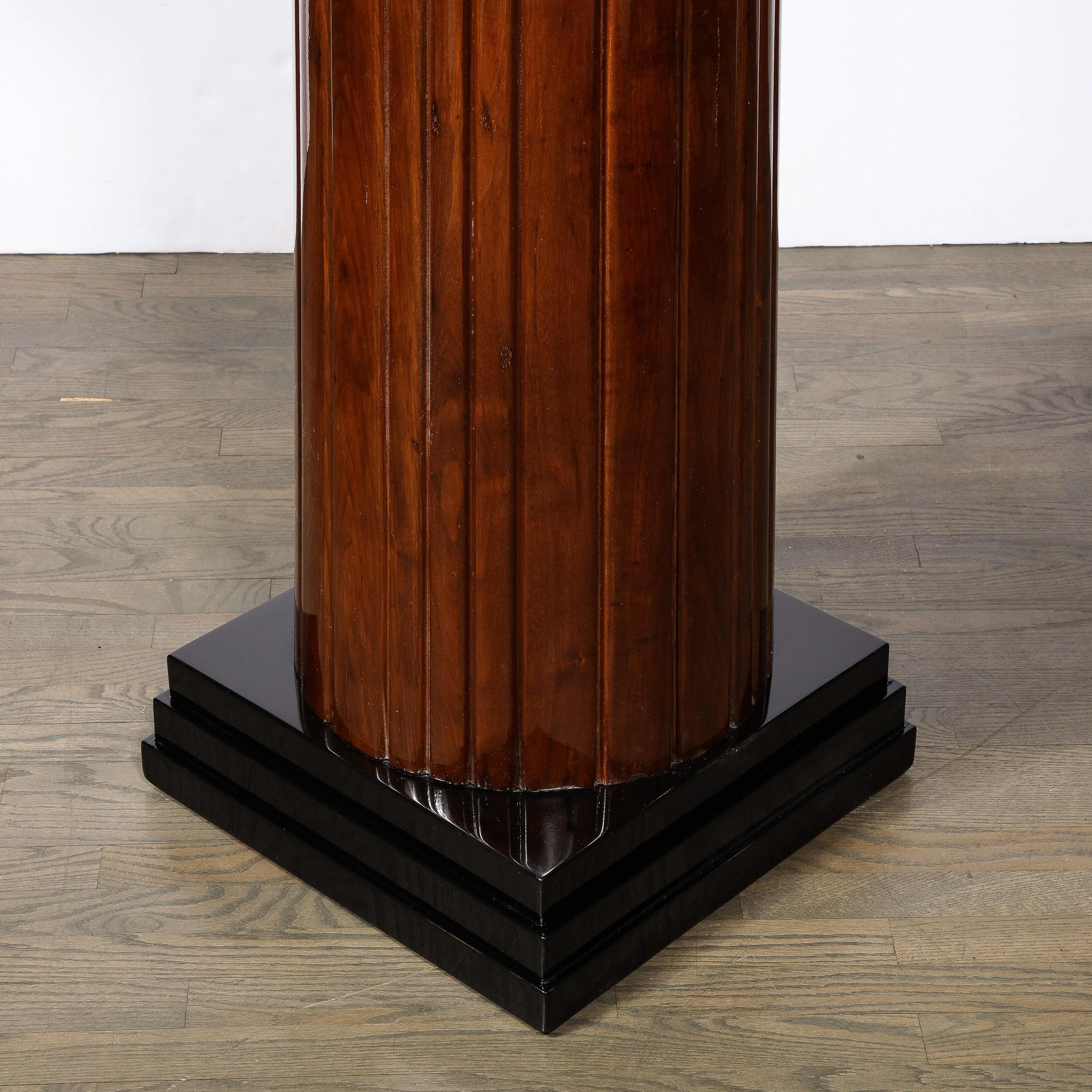 Monumental Art Deco Pedestal with Fluted Detailing in Walnut and Black Lacquer For Sale 1