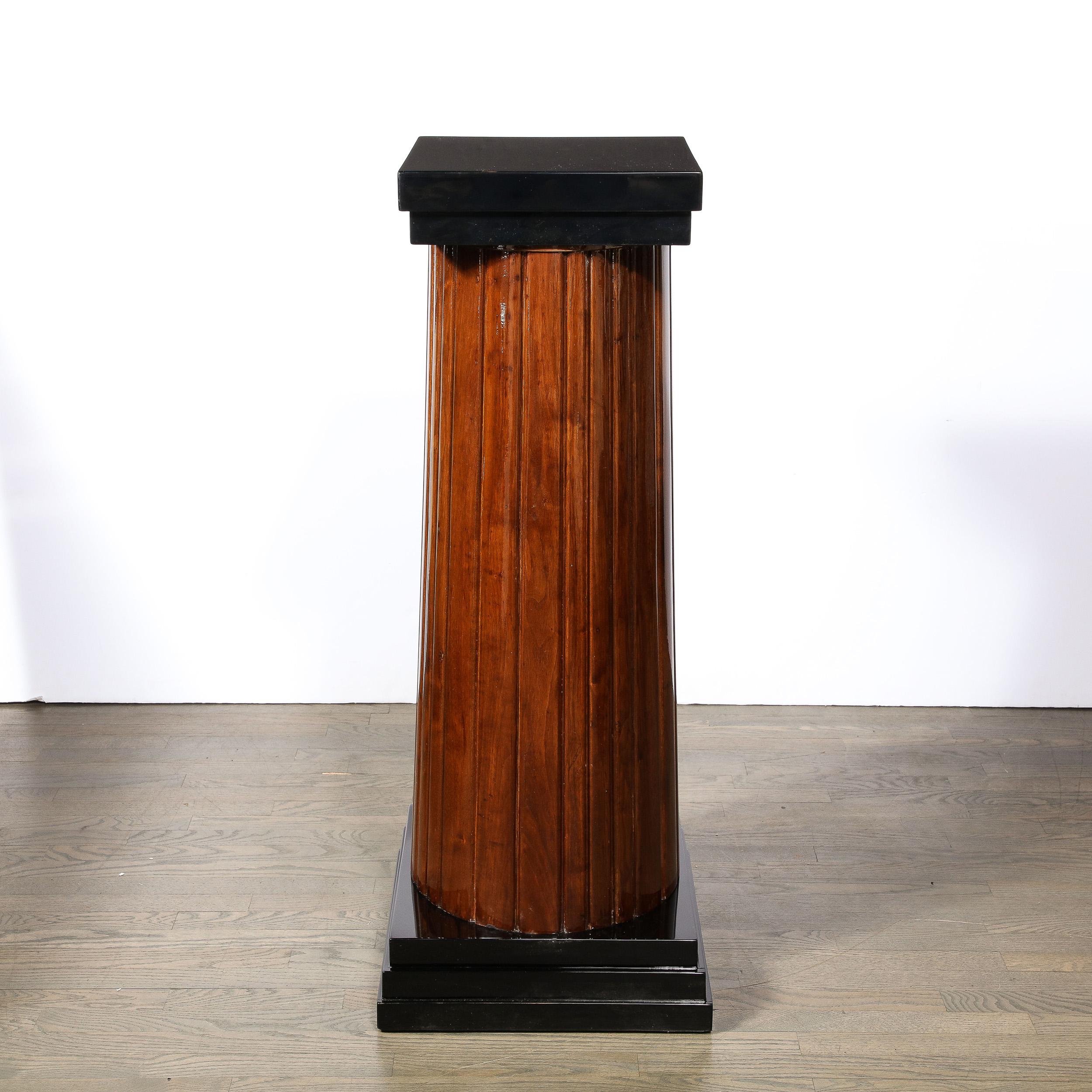 Monumental Art Deco Pedestal with Fluted Detailing in Walnut and Black Lacquer For Sale 3