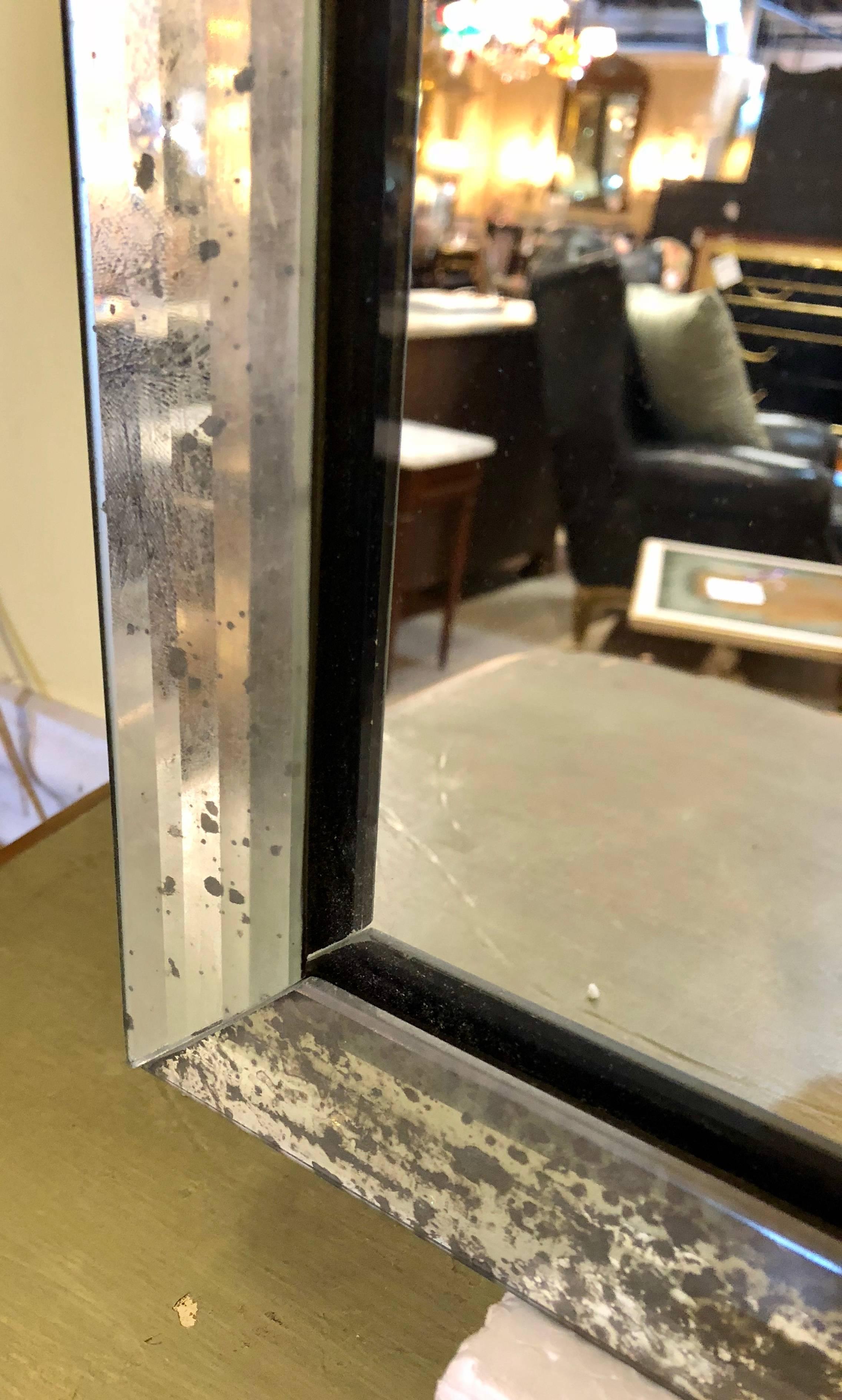 Monumental Art Deco Shell Form Etched Glass Antiqued Wall or Console Mirror In Good Condition In Stamford, CT