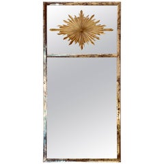 Monumental Art Deco Shell Form Etched Glass Antiqued Wall or Console Mirror