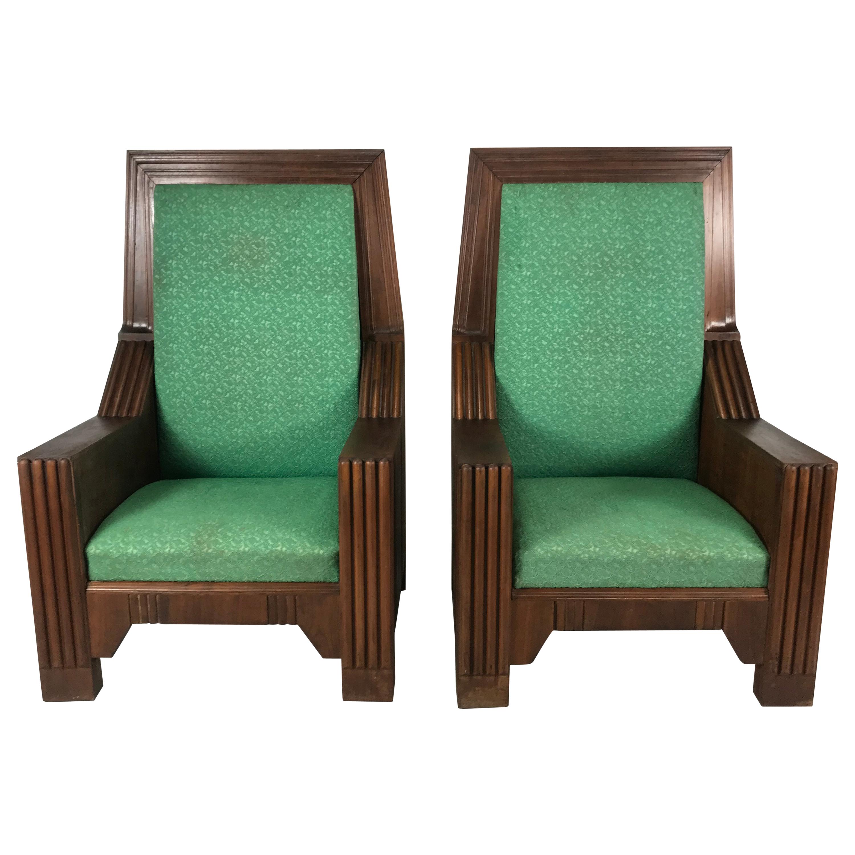 Monumental Art Deco Throne Chairs, Manufactured by the Henderson Ames Co.