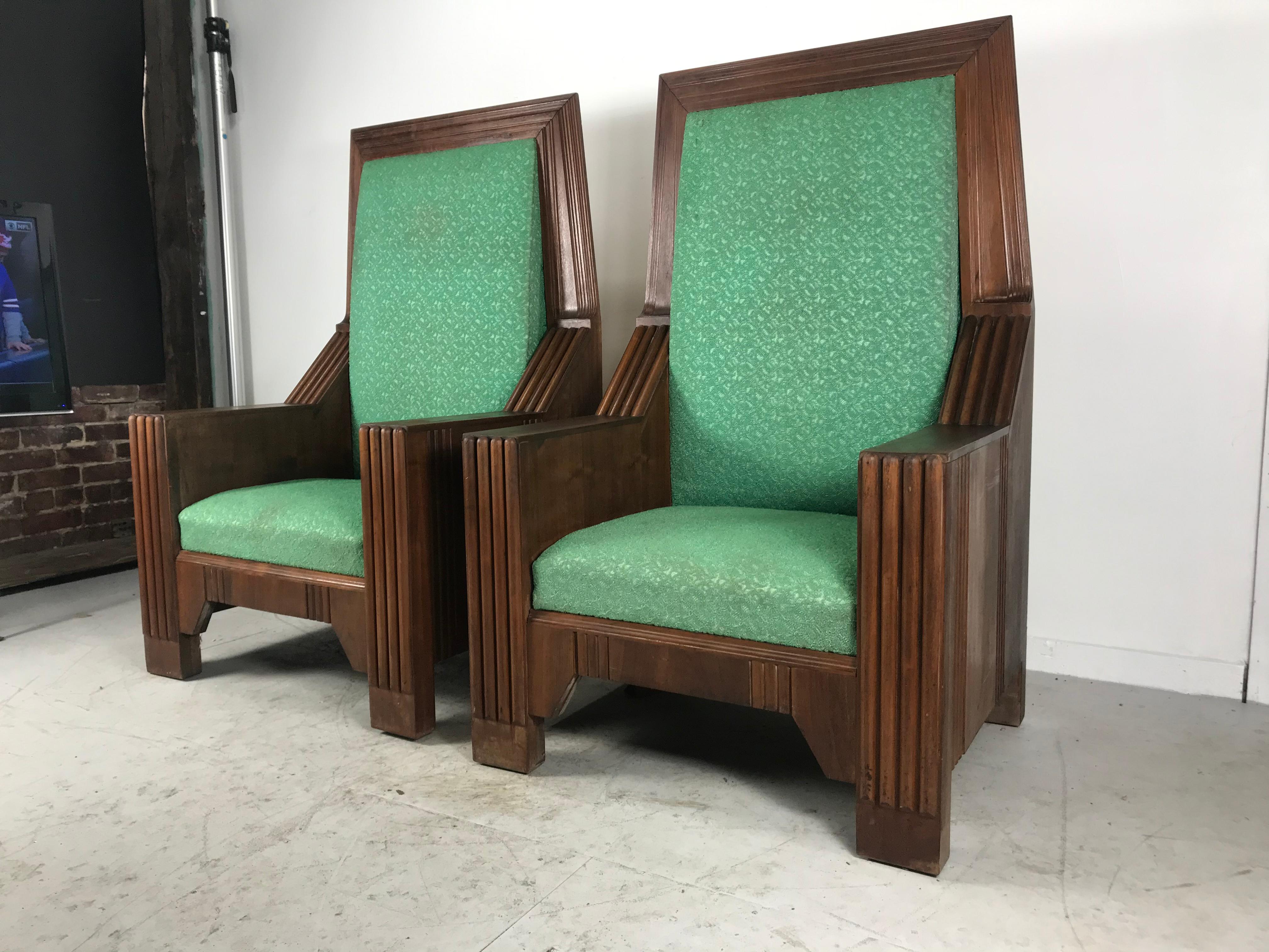 Fabric Monumental Art Deco Throne Chairs, Manufactured by the Henderson Ames Co. For Sale