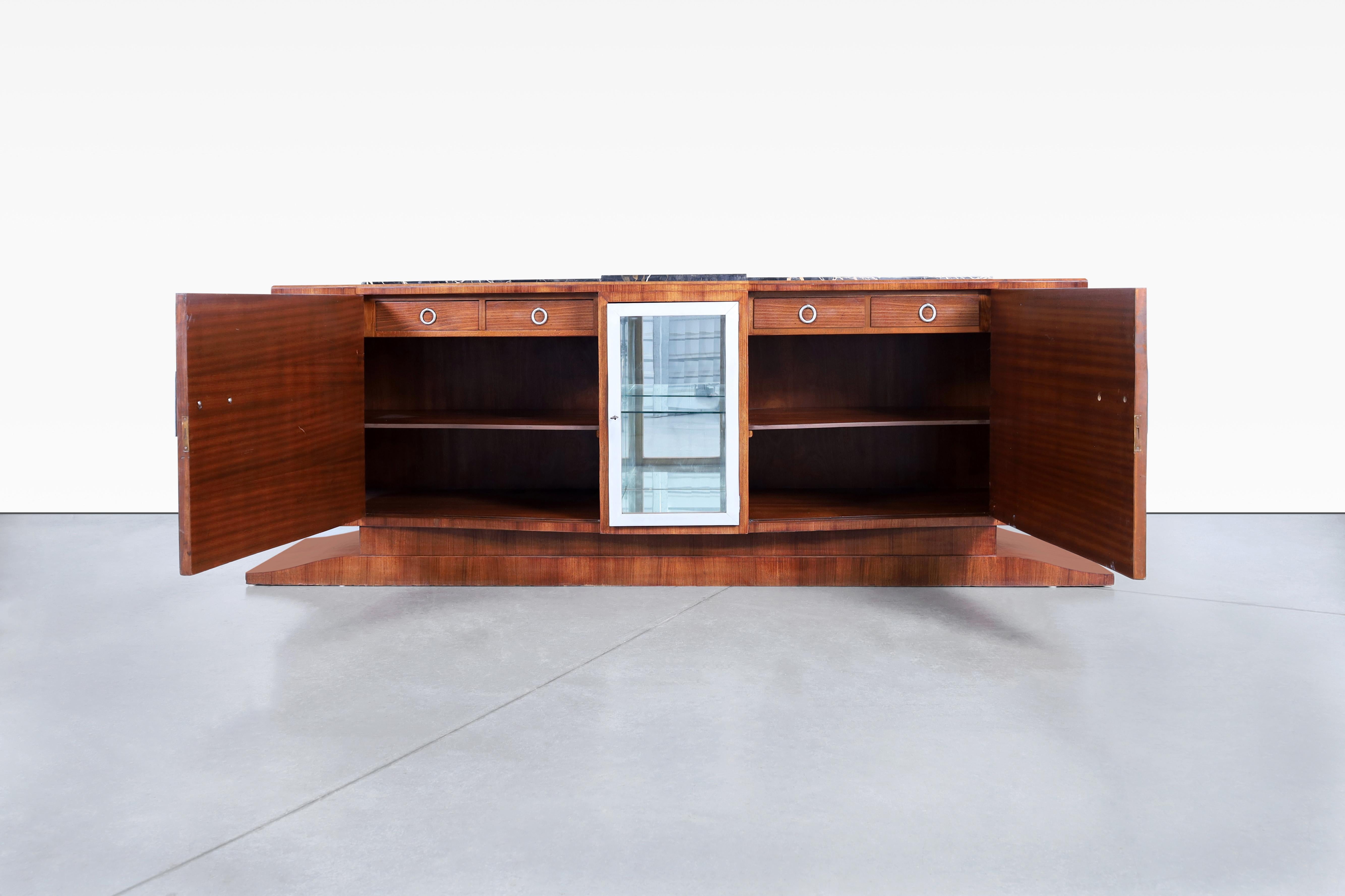 French Monumental Art Deco Walnut and Marble Credenza by Maurice Rinck For Sale