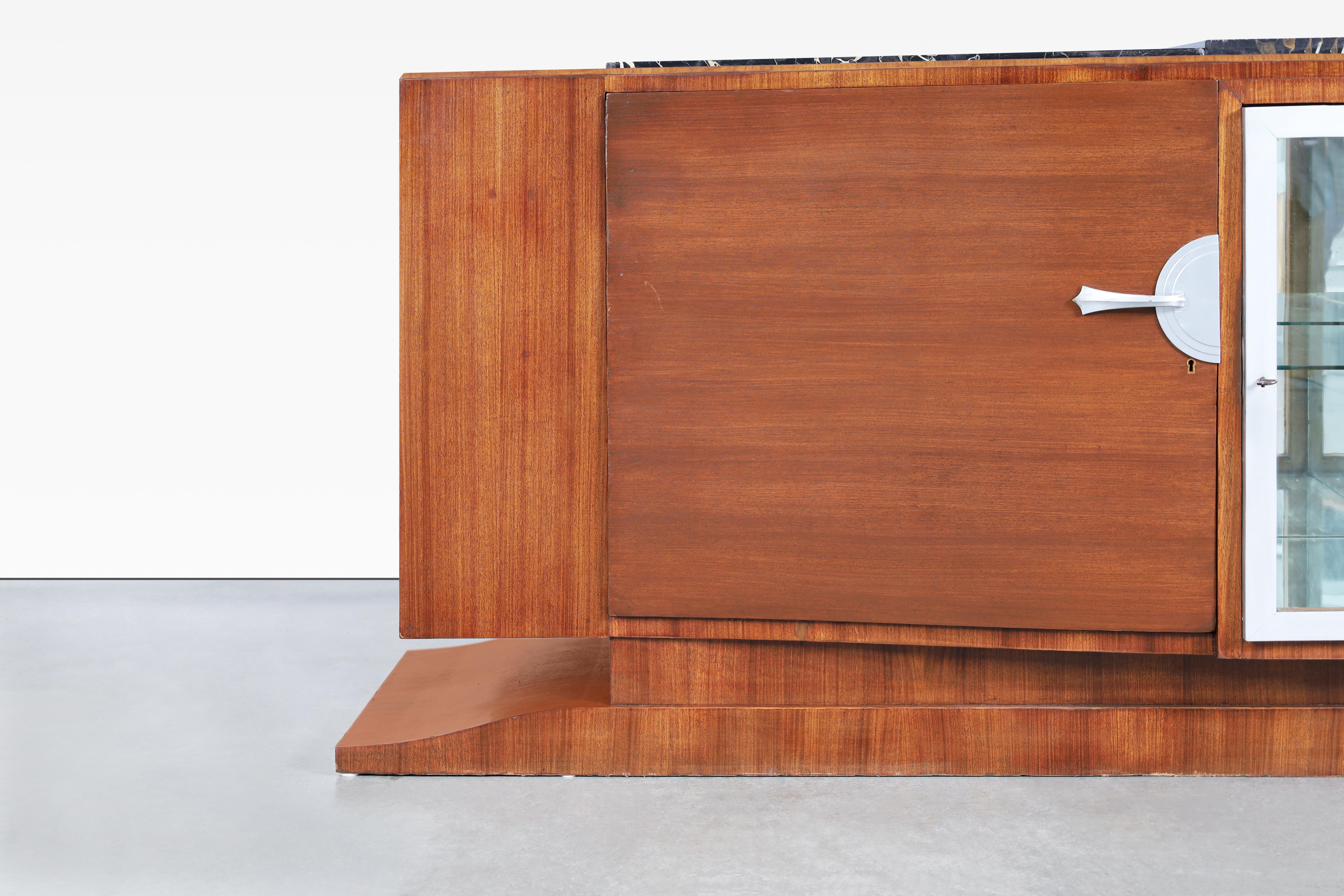Monumental Art Deco Walnut and Marble Credenza by Maurice Rinck In Good Condition For Sale In North Hollywood, CA