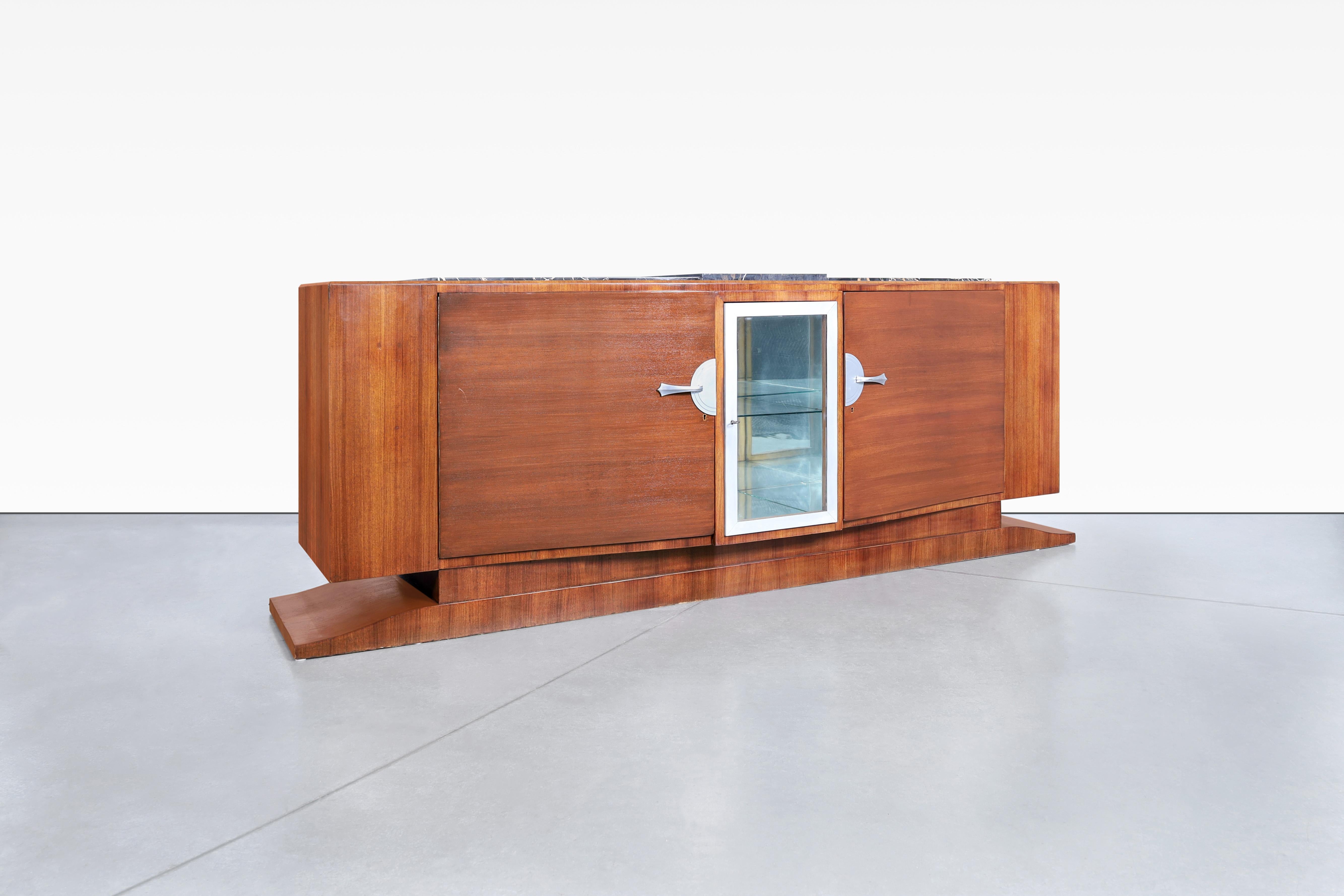 Metal Monumental Art Deco Walnut and Marble Credenza by Maurice Rinck For Sale