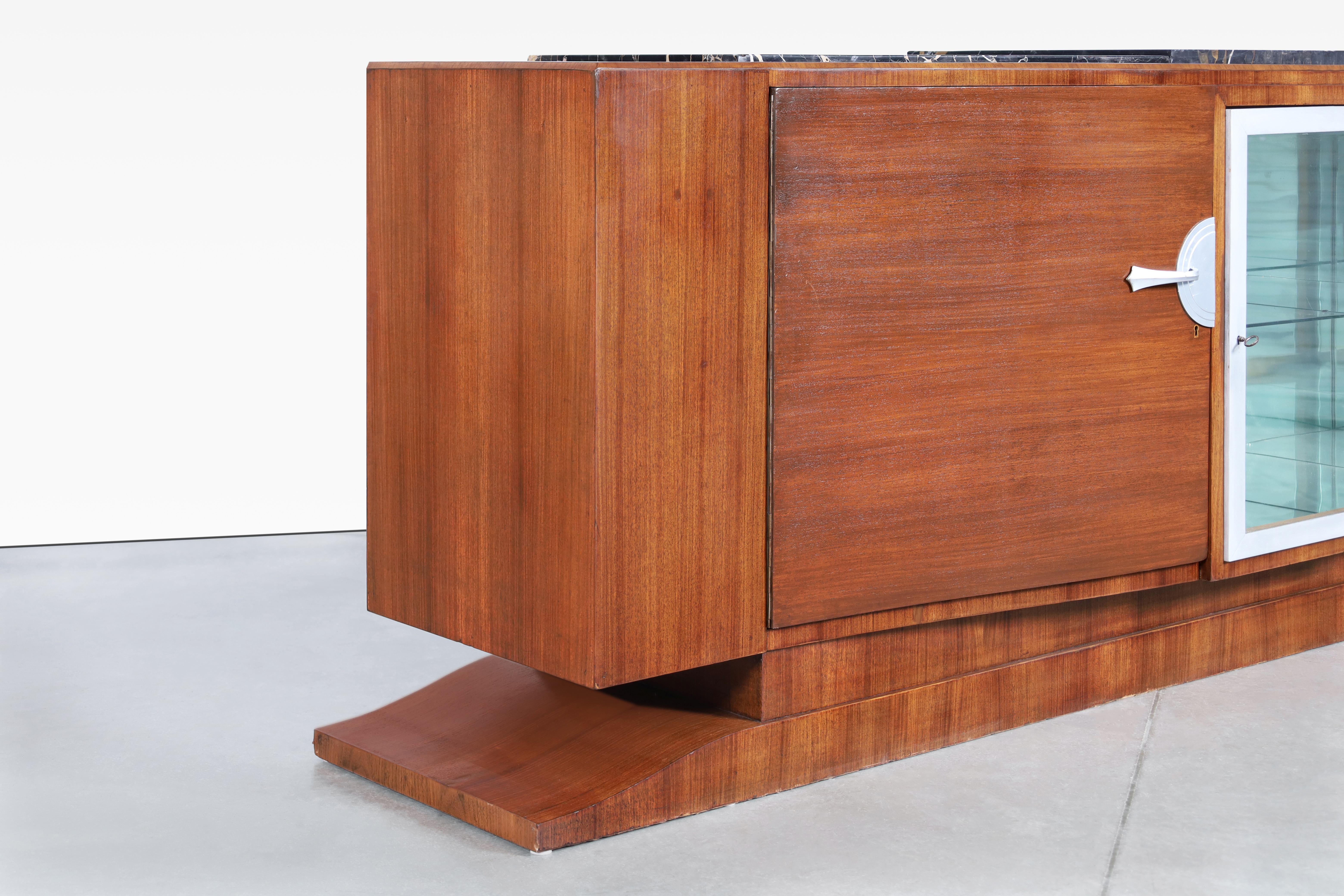 Monumental Art Deco Walnut and Marble Credenza by Maurice Rinck For Sale 1