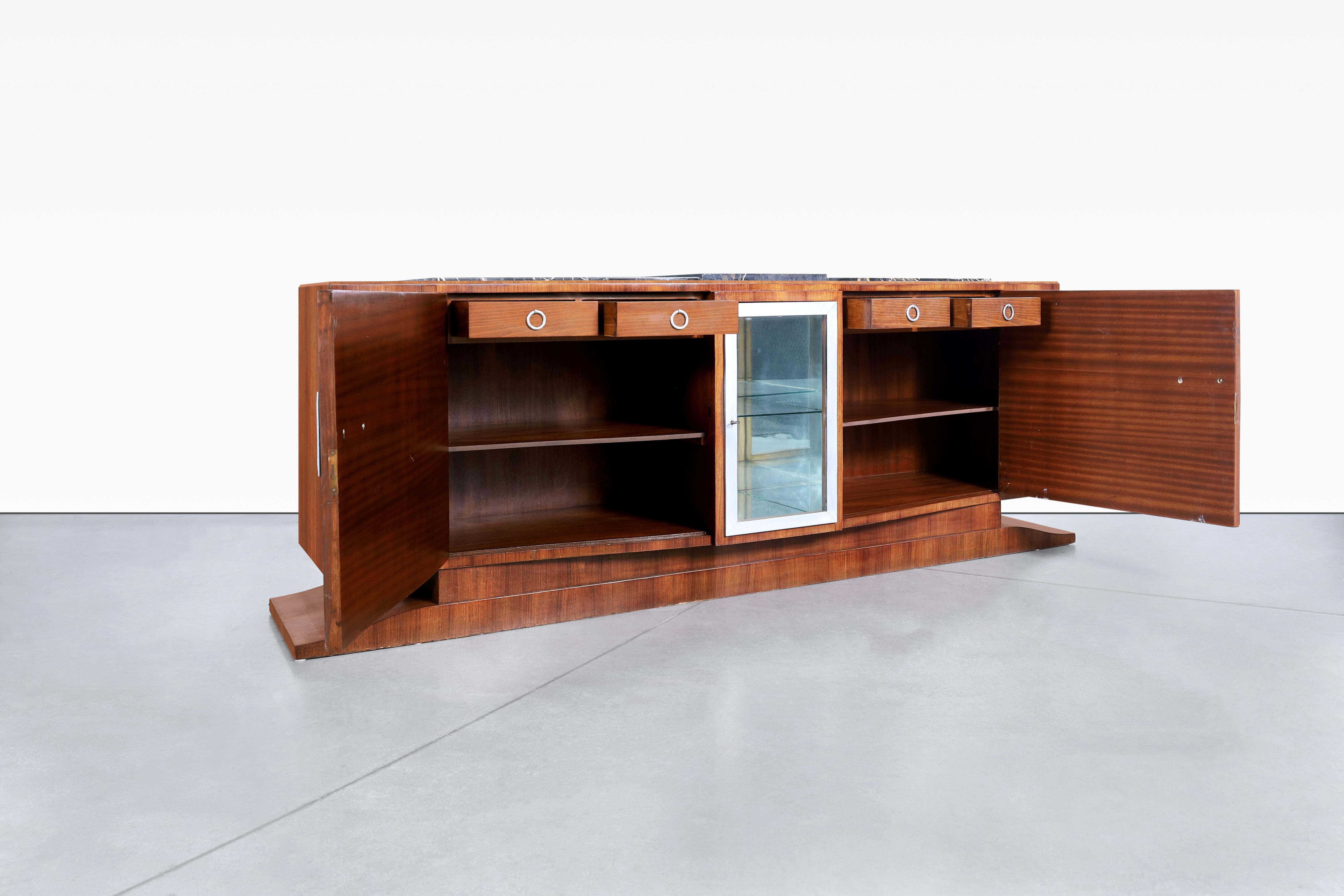 Monumental Art Deco Walnut and Marble Credenza by Maurice Rinck For Sale 2