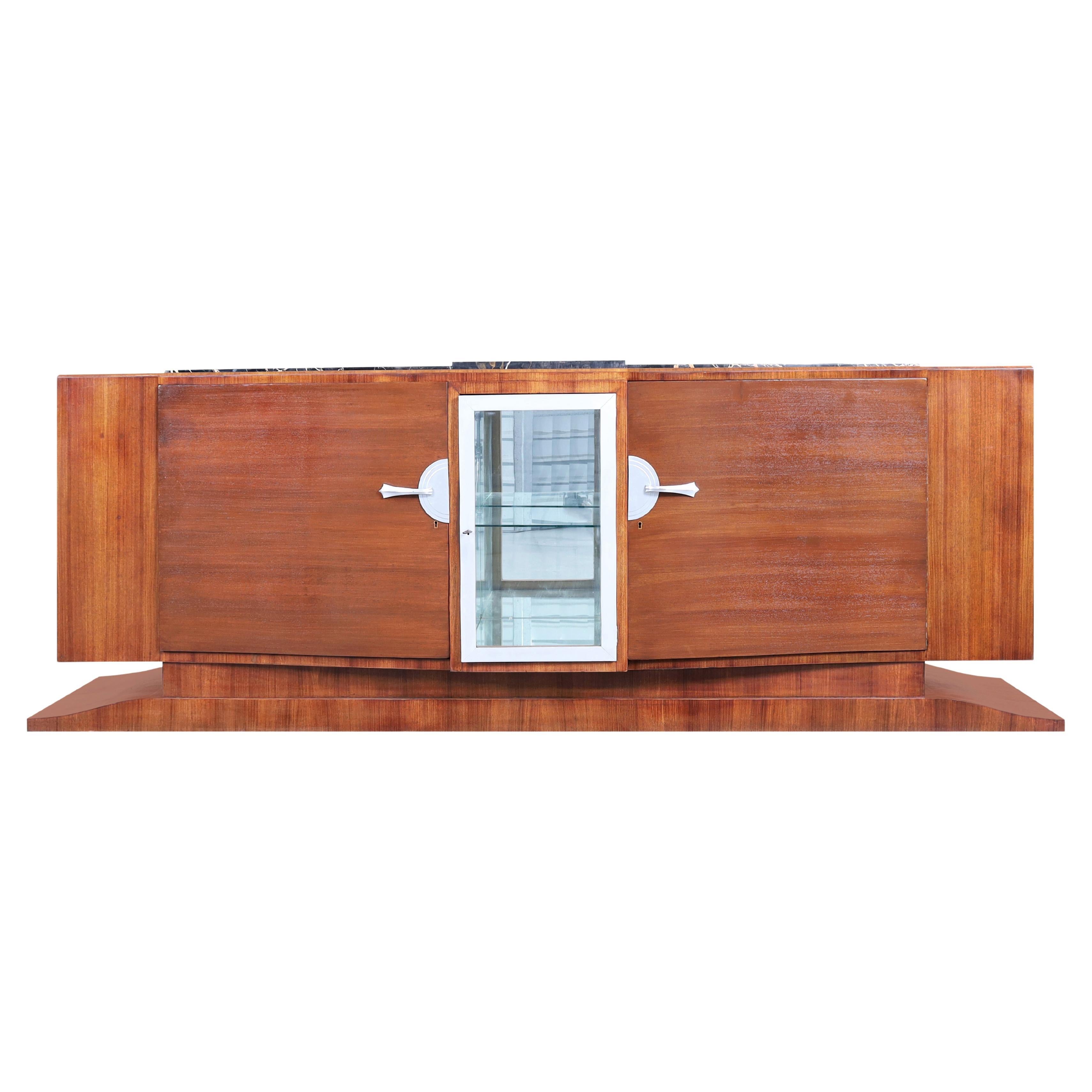 Monumental Art Deco Walnut and Marble Credenza by Maurice Rinck
