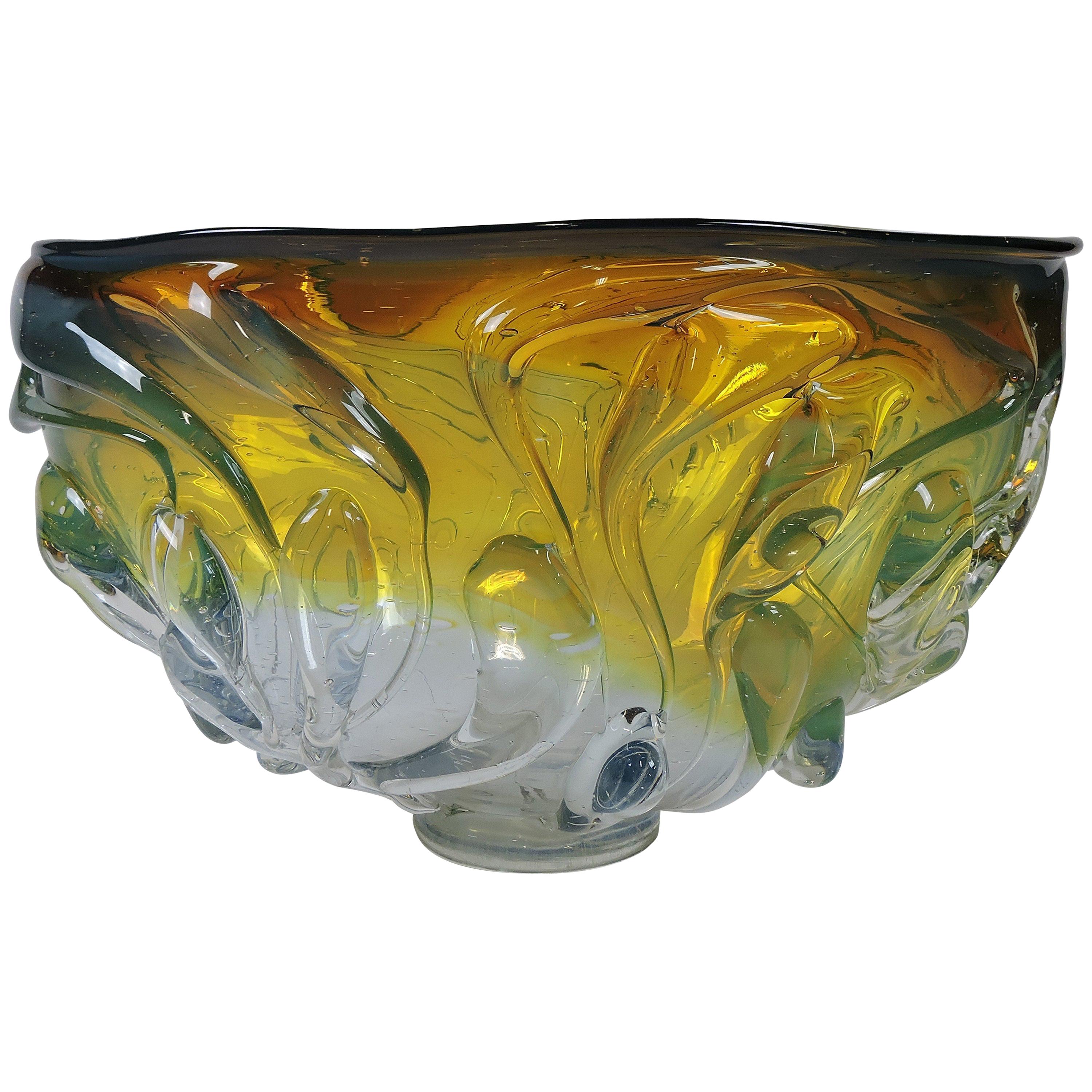 Monumental Art Glass Hand Blown Drip Bowl by Will Dexter For Sale