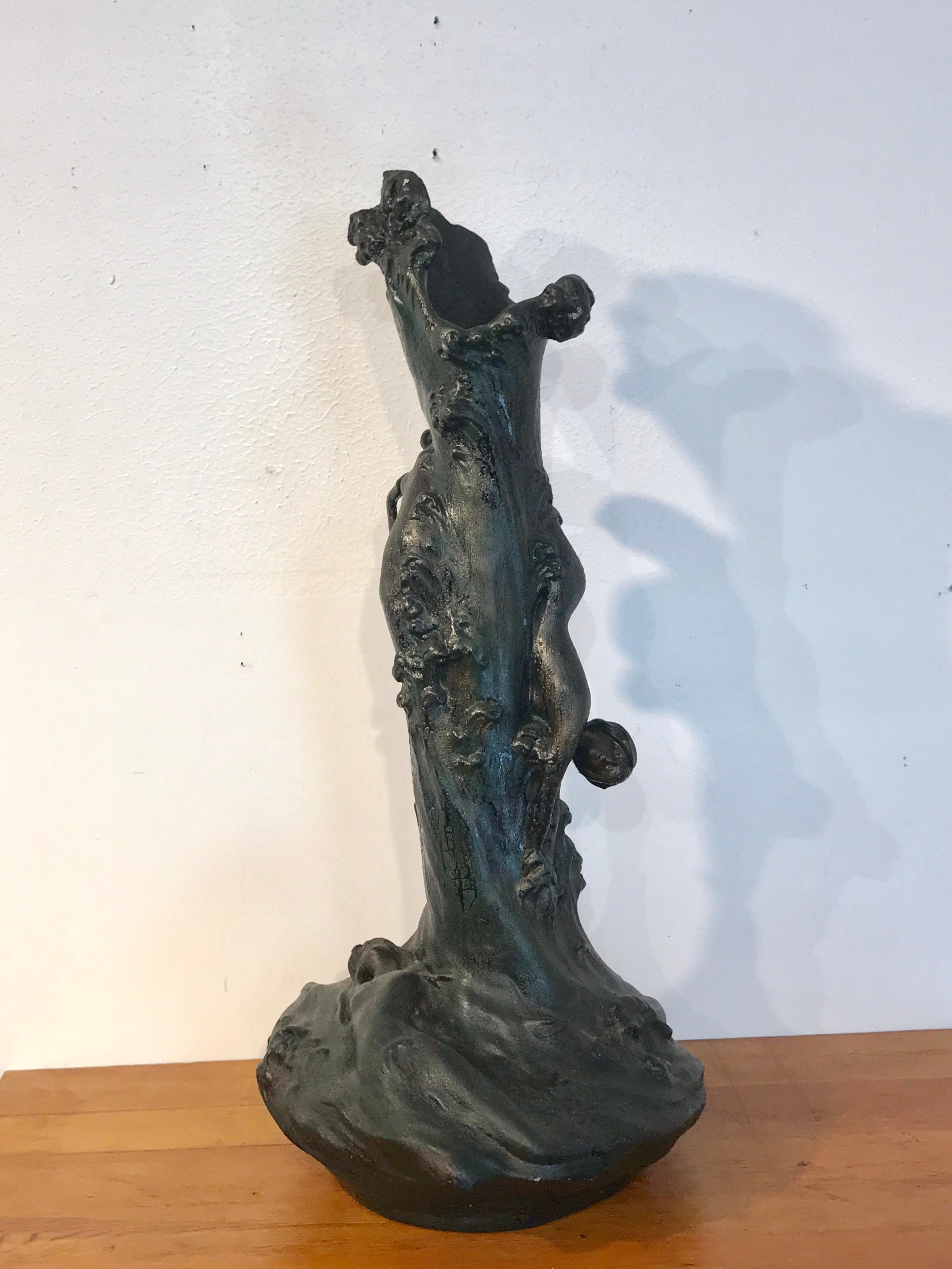 Monumental Art Nouveau Amphora Teplitz Mermaid Vase 1