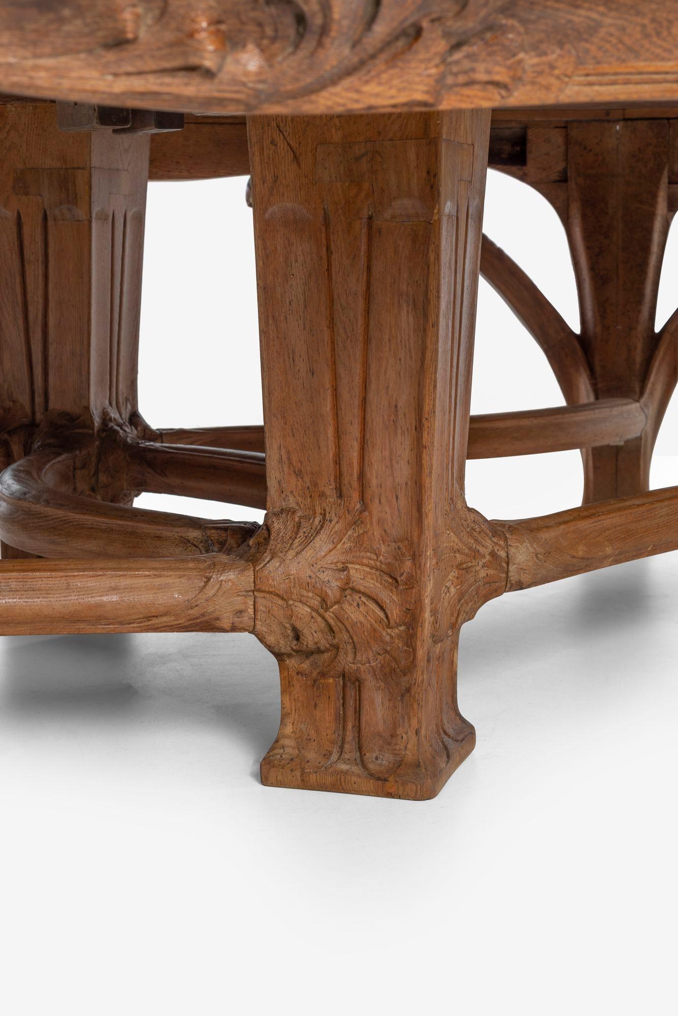 Monumental Art Nouveau Dining Table Attributed to Victor Horta from the Firehous For Sale 4