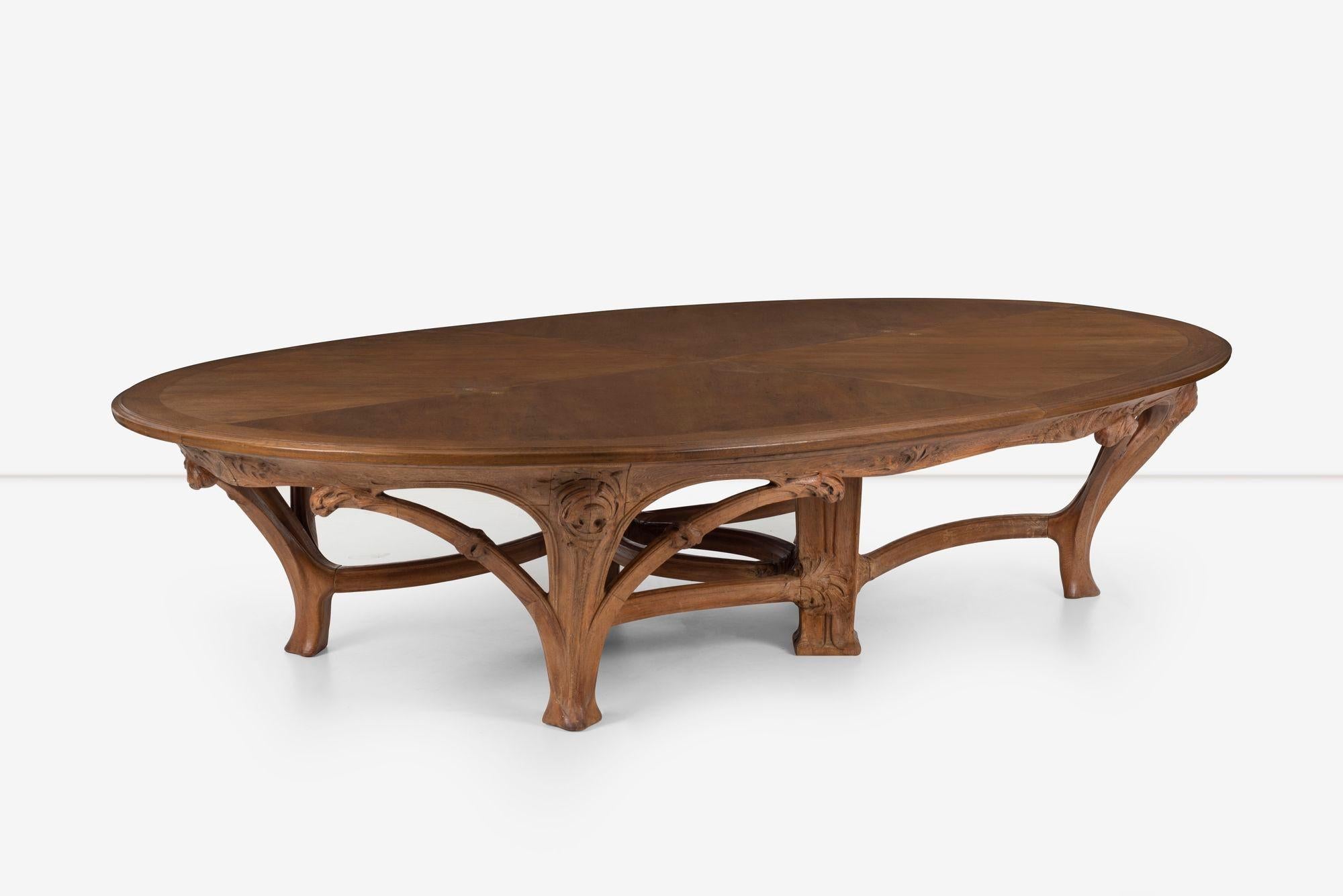 Hand-Carved Monumental Art Nouveau Dining Table Attributed to Victor Horta from the Firehous For Sale