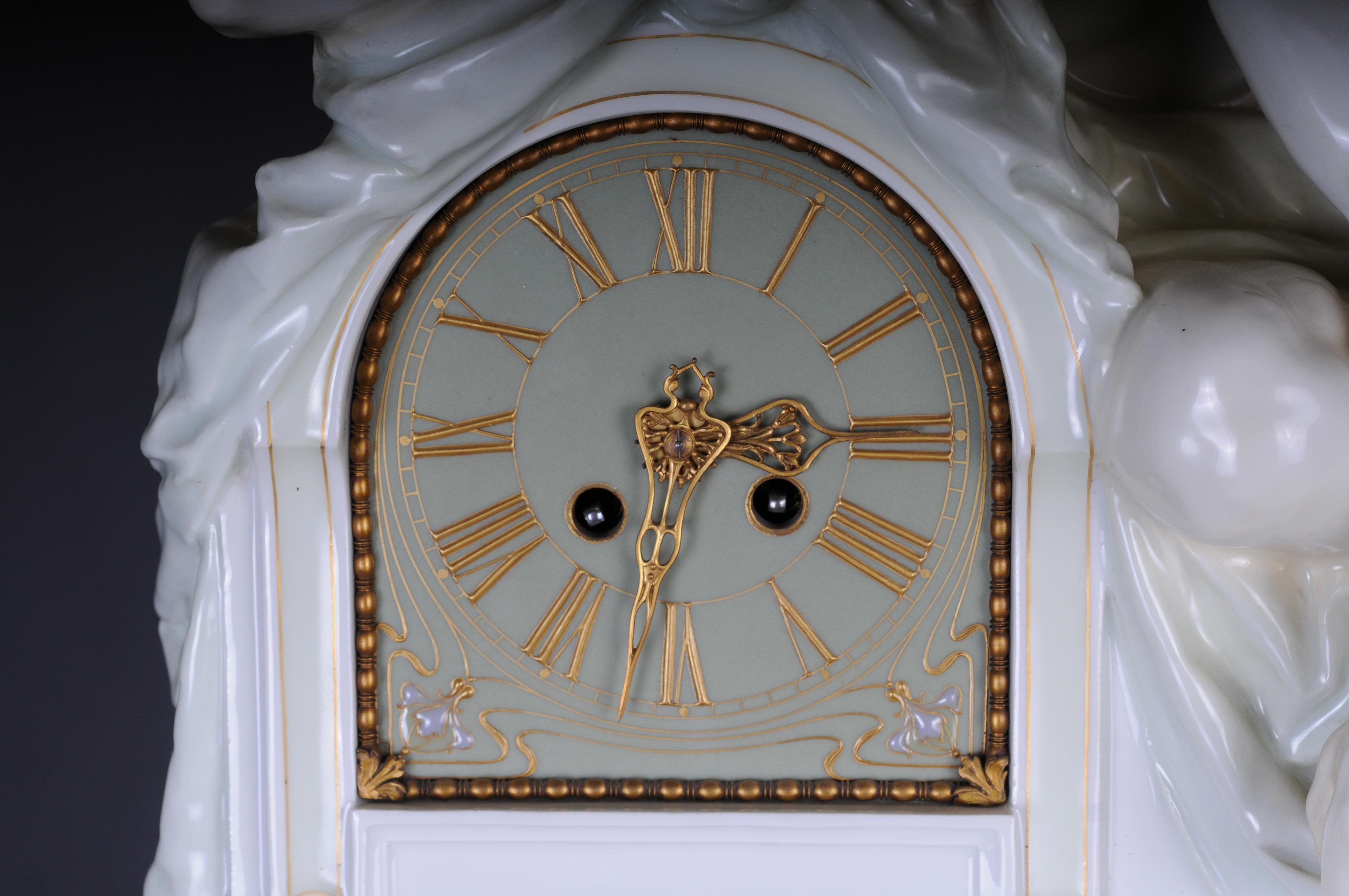 Monumental Art Nouveau mantel clock with enamel and soft painting. 62 cm For Sale 10