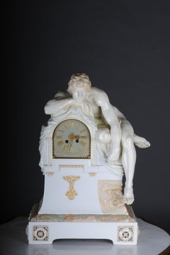 Monumental Art Nouveau mantel clock with enamel and soft painting. 62 cm