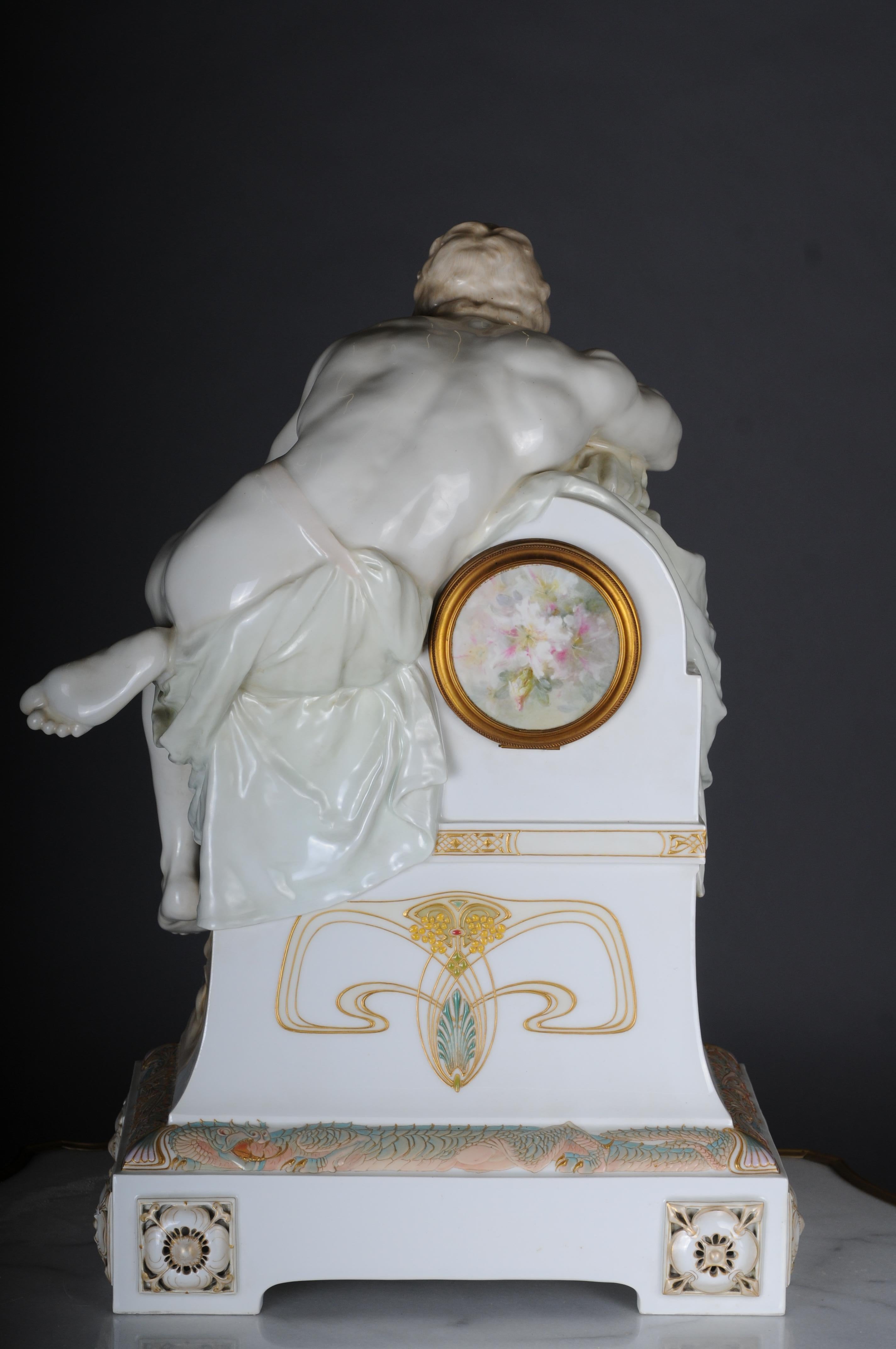 Early 20th Century Monumental Art Nouveau mantel clock with enamel and soft painting. 62 cm For Sale