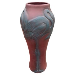 Antique Monumental Art Nouveau Mulberry Flamingo Vase by Van Briggle