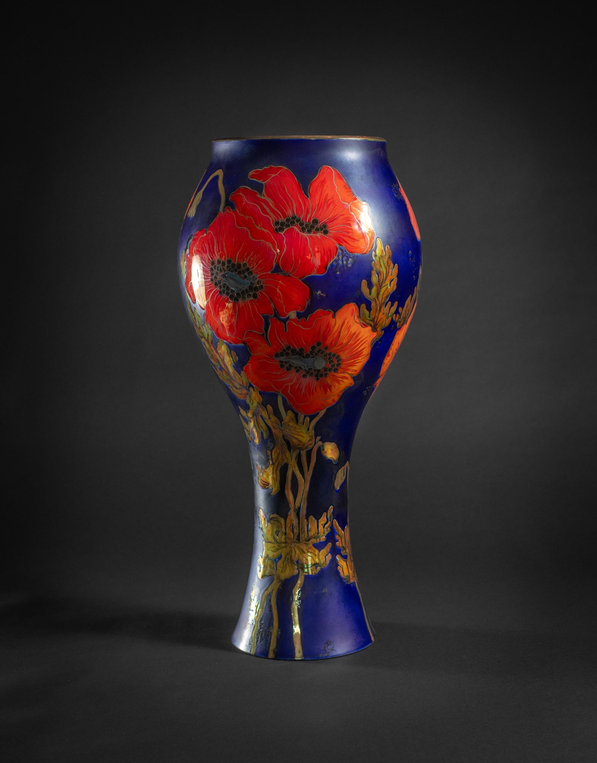 Hungarian Monumental Art Nouveau Poppy Vase attrib Géza Nikelszky for Zsolnay For Sale