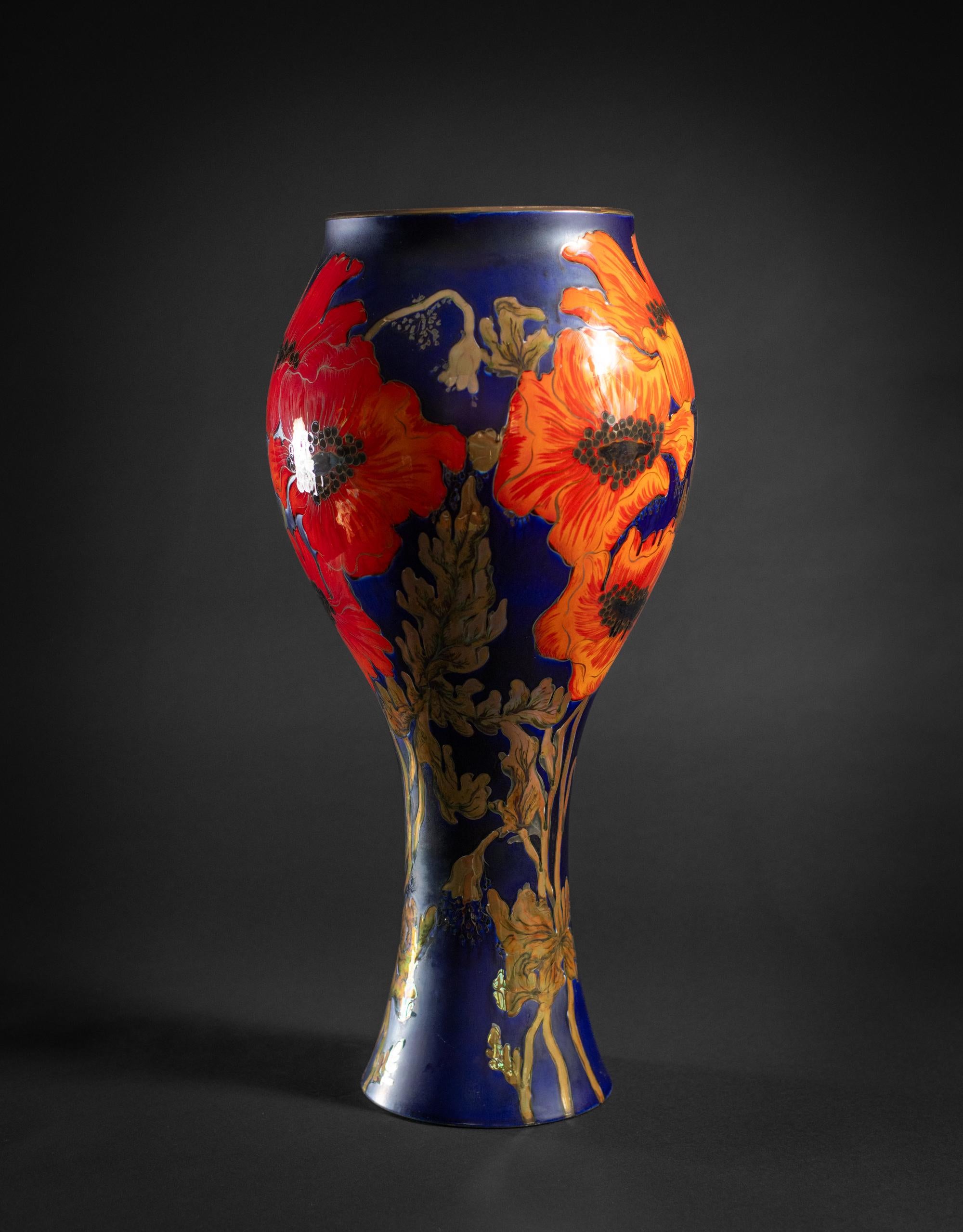 Glazed Monumental Art Nouveau Poppy Vase attrib Géza Nikelszky for Zsolnay For Sale