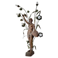 Monumental Art Nouveau table lamp by Paul Aichele, goddess Athena, Germany 1910s