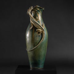 Monumental Amphora Art Nouveau Vase w/Saurian by Eduard Stellmacher & Co.