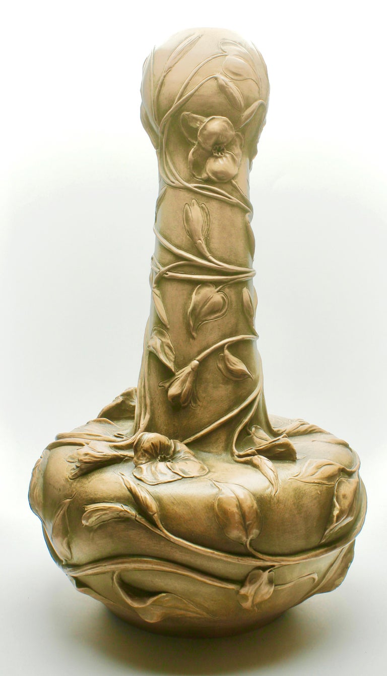 20th Century Monumental Art Nouveau Vase with Figural Flowers in the Style of Royal Dux For Sale
