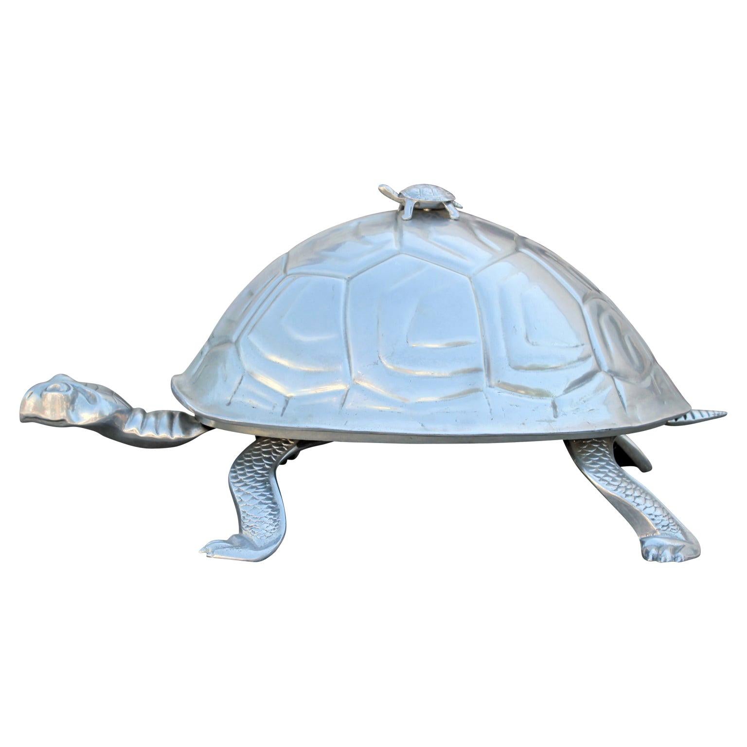 Monumental Arthur Court Silver Aluminum Turtle / Tortoise Serving Centerpiece