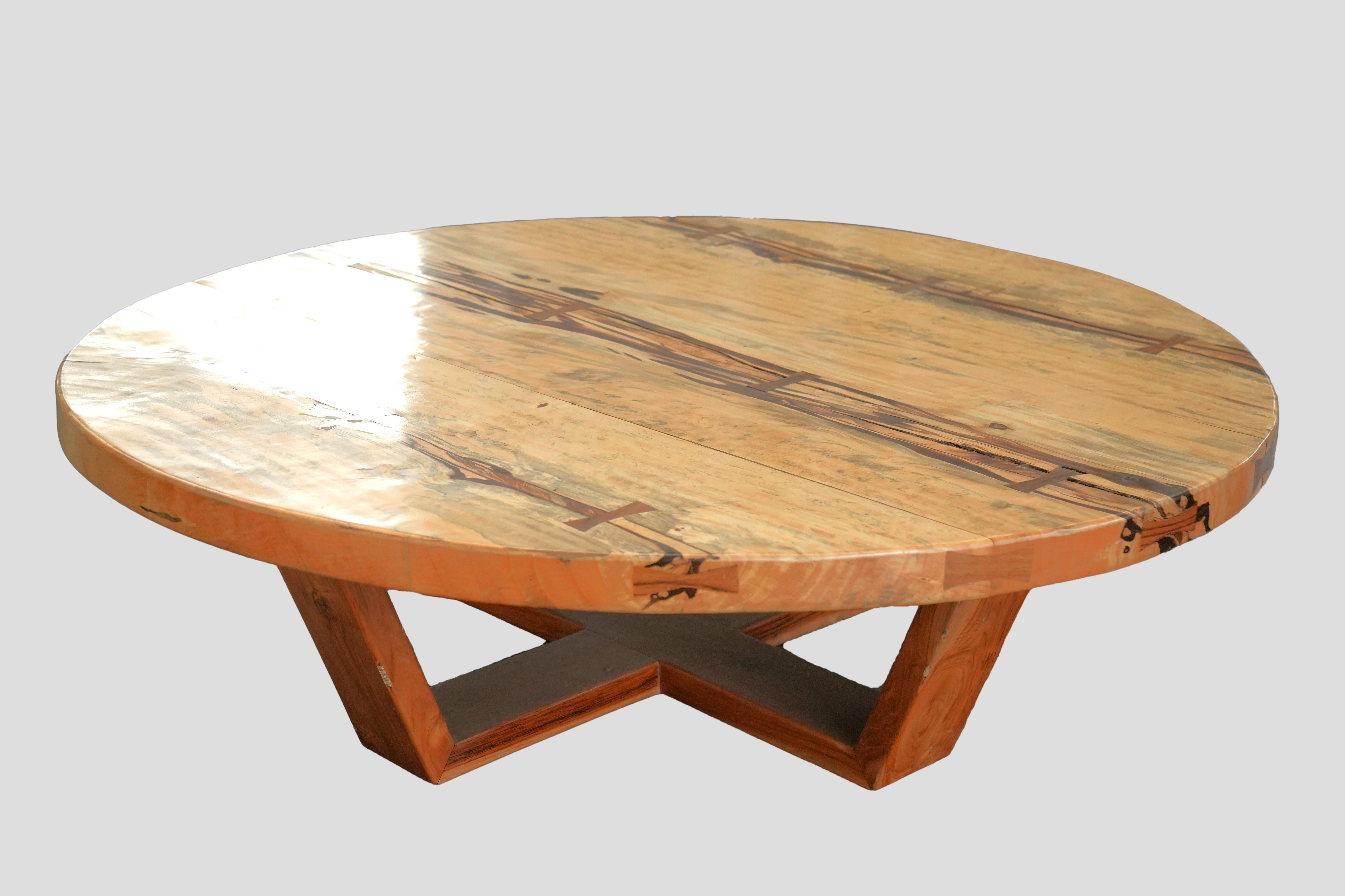Italian Monumental Artisan-Crafted Mixed Wood Round Coffee Table For Sale