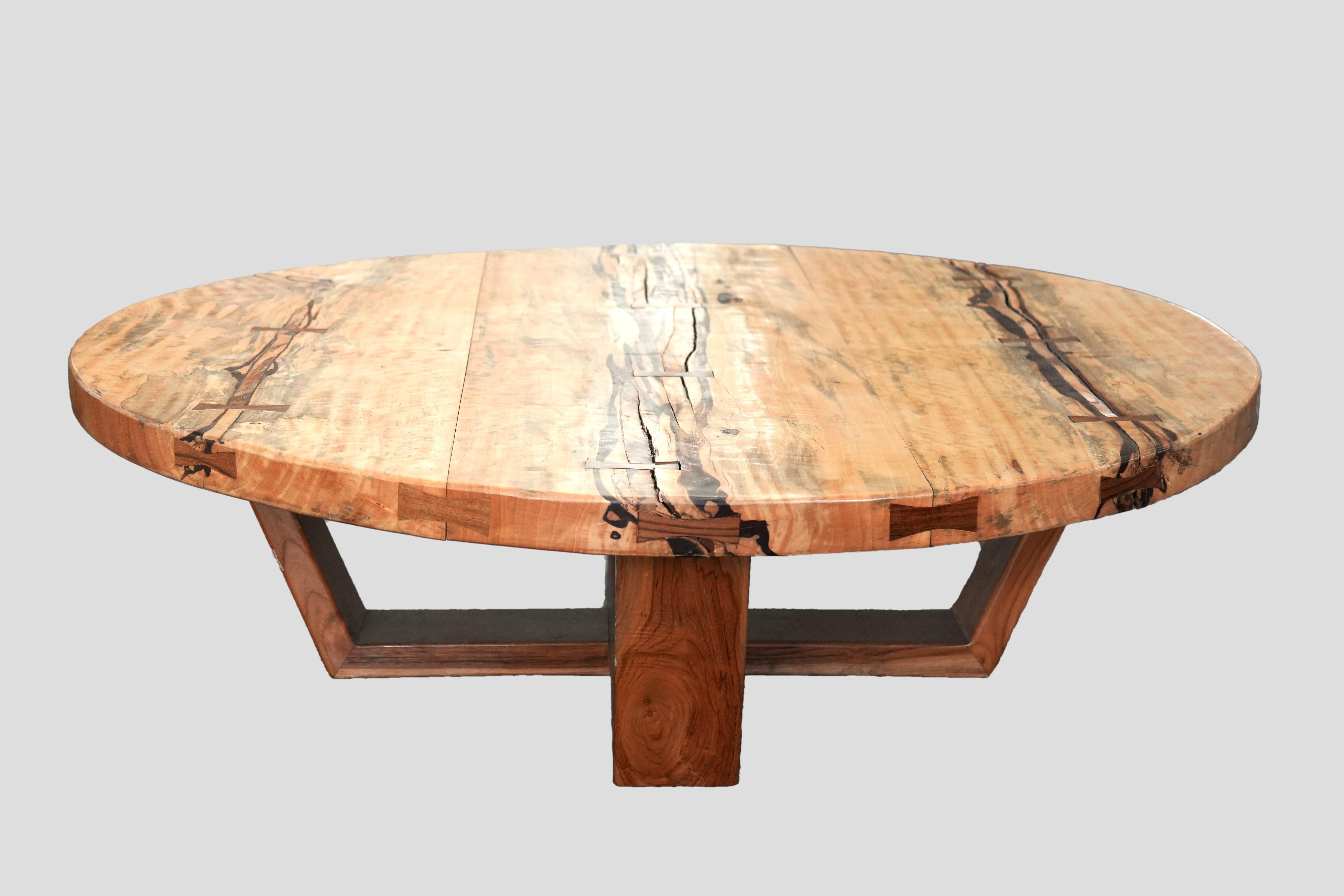 Monumental Artisan-Crafted Mixed Wood Round Coffee Table In New Condition For Sale In Manzano, IT