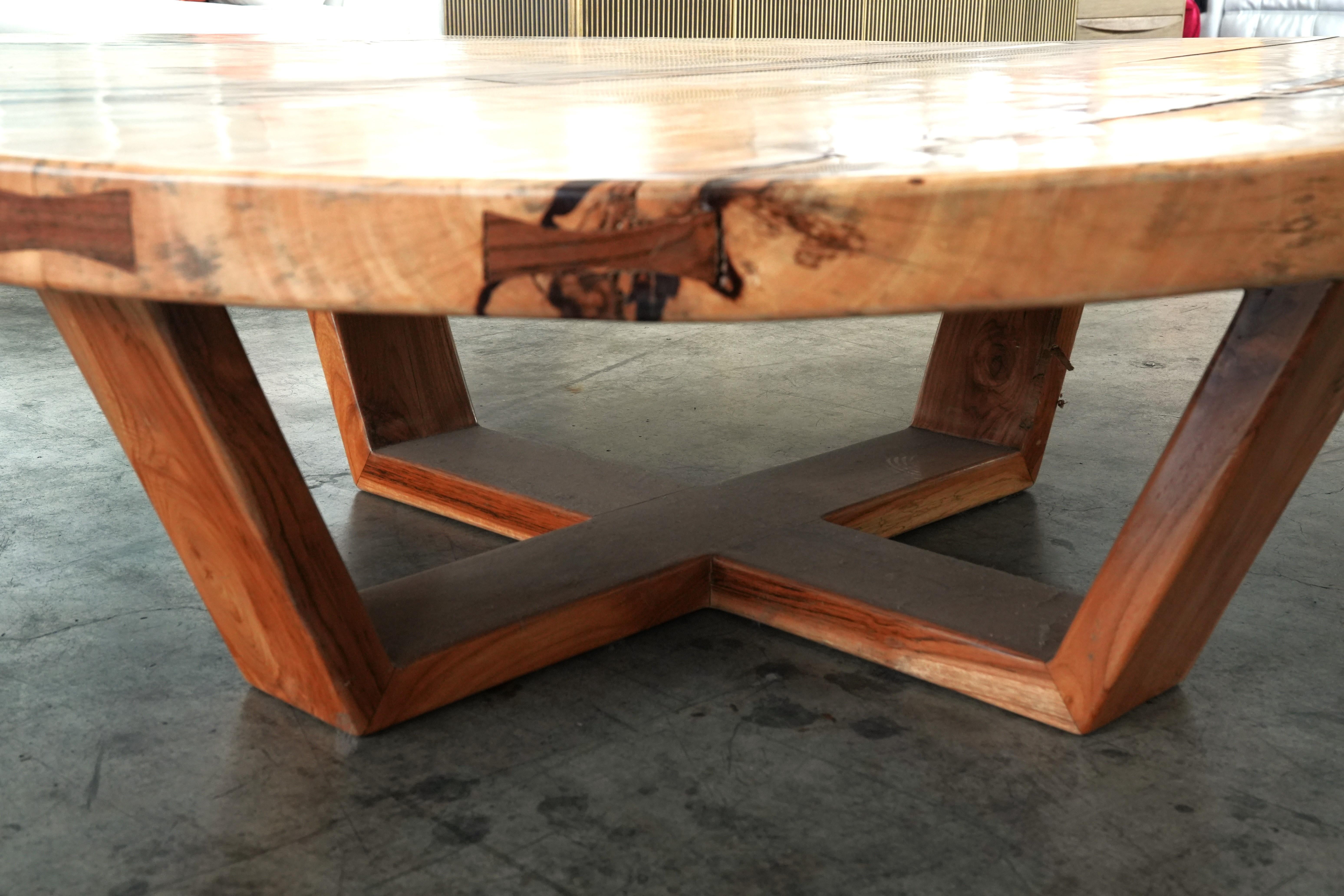 Contemporary Monumental Artisan-Crafted Mixed Wood Round Coffee Table For Sale