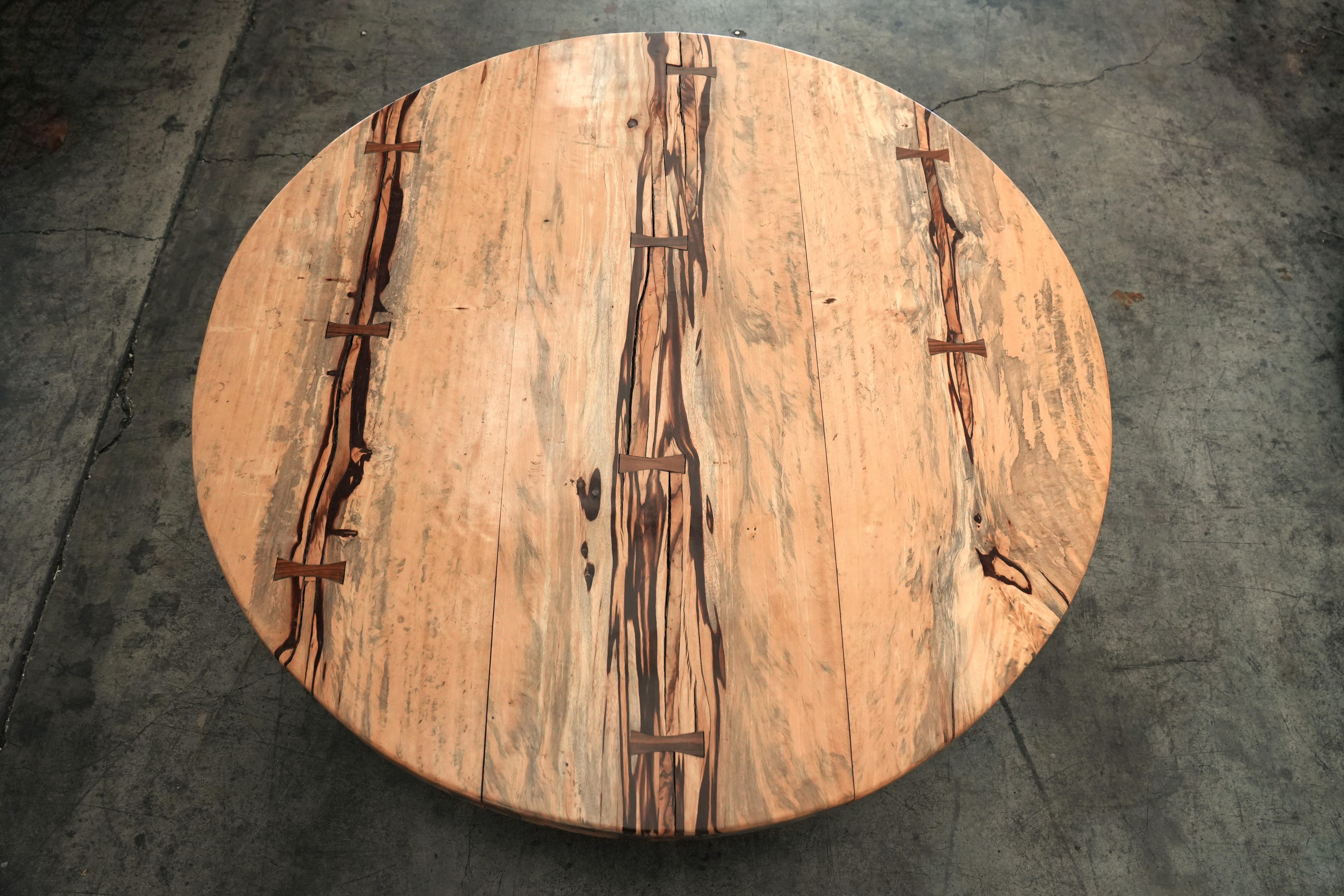 Monumental Artisan-Crafted Mixed Wood Round Coffee Table For Sale 1