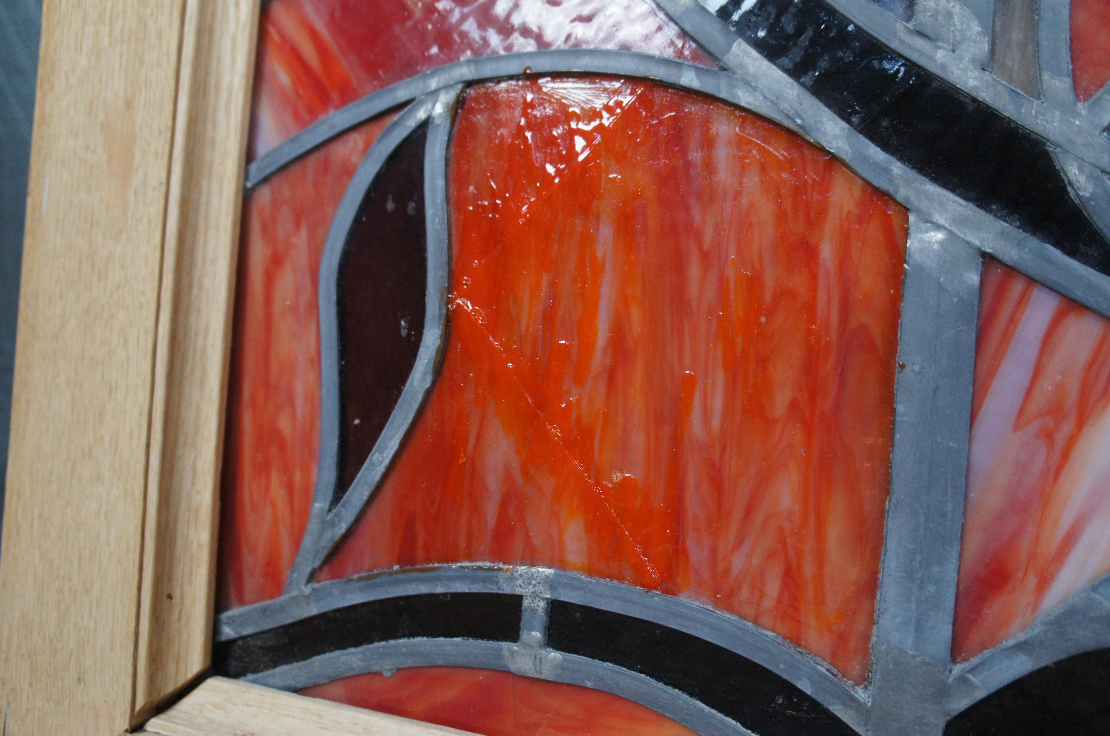 Monumentale Arts and Crafts Bleiglas-Transom-Fenster-Hängelampe aus Buntglas 4