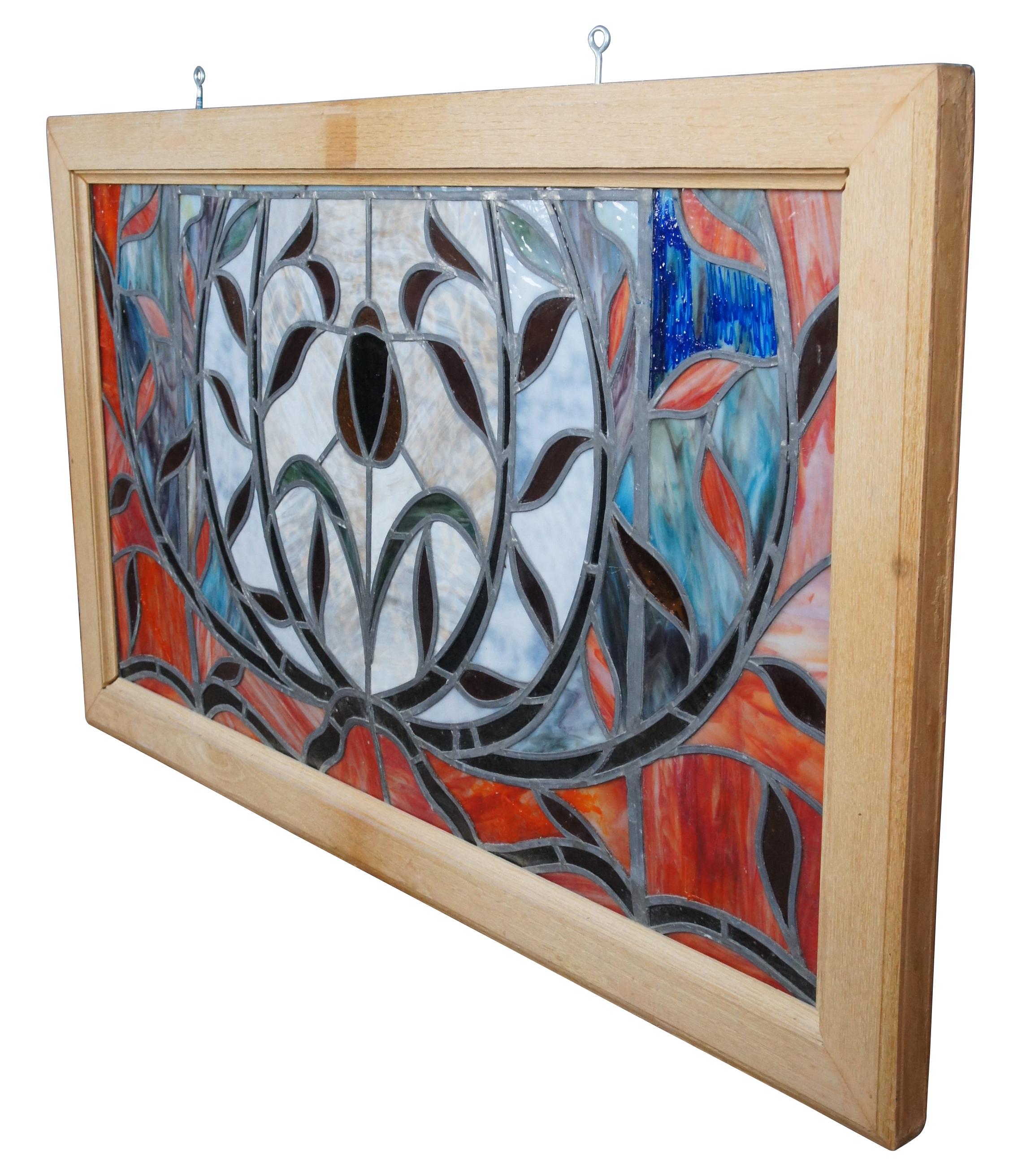 Monumentale Arts and Crafts Bleiglas-Transom-Fenster-Hängelampe aus Buntglas (Art déco)