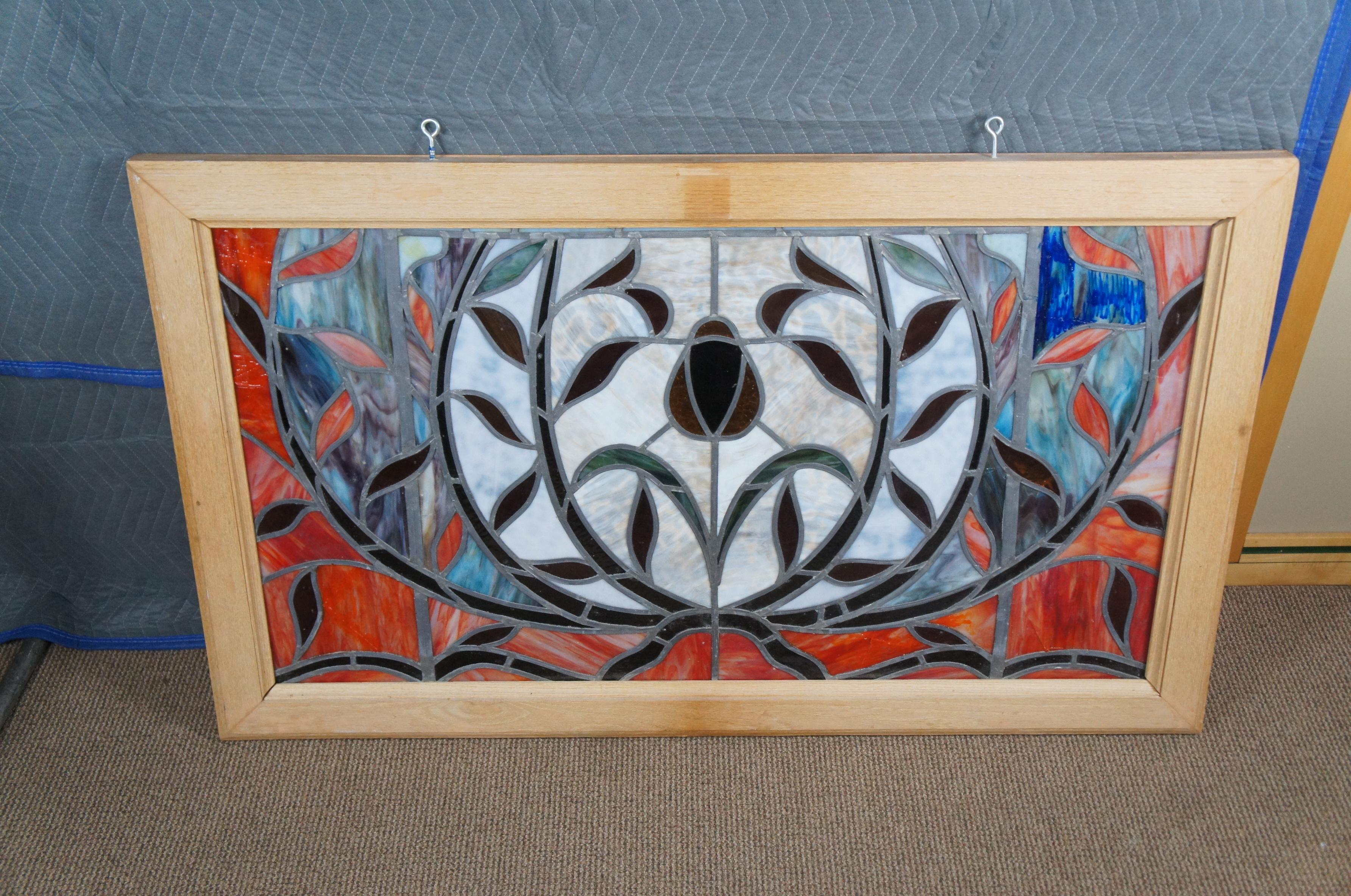 Monumentale Arts and Crafts Bleiglas-Transom-Fenster-Hängelampe aus Buntglas im Zustand „Gut“ in Dayton, OH