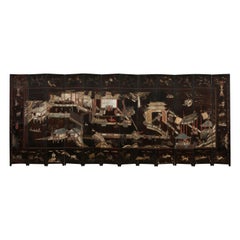 Antique Monumental Asian Coromandel Twelve Panel Screen