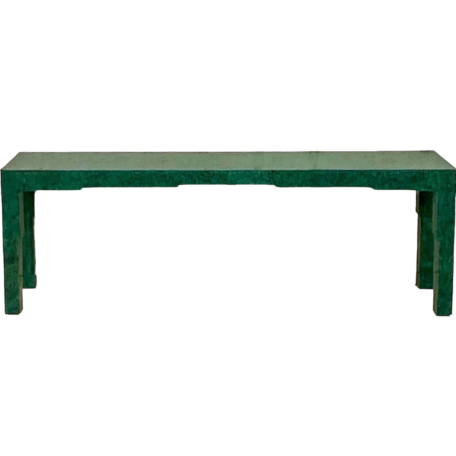 20th Century Monumental Asian Modern James Mont Style Faux Malachite Lacquered Console Table  For Sale