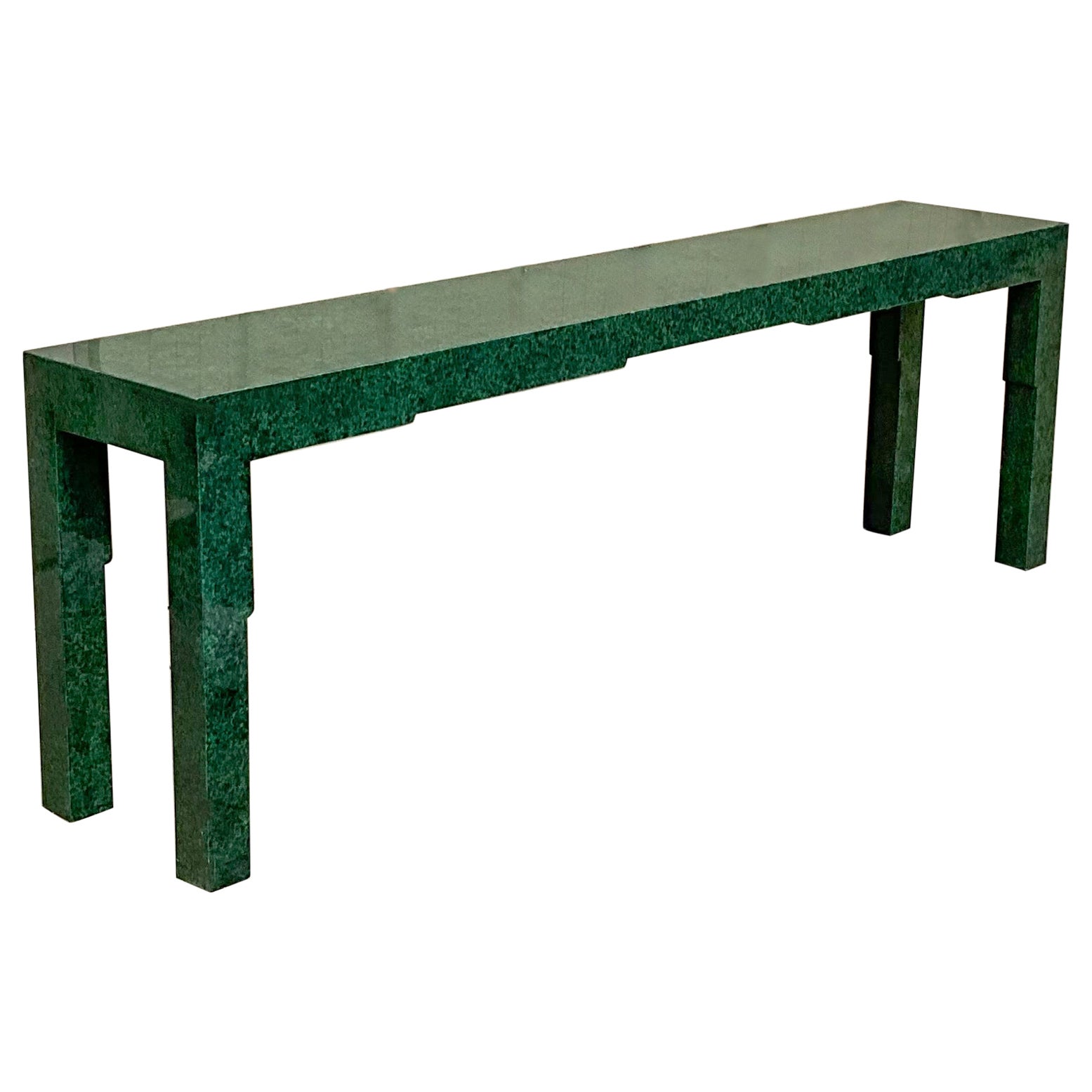 Monumentaler Asian Modern James Mont Style Faux Malachit Lackierter Konsolentisch