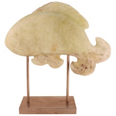 Monumental Asian Style Fish Sculpture in Onyx on Metal Base
