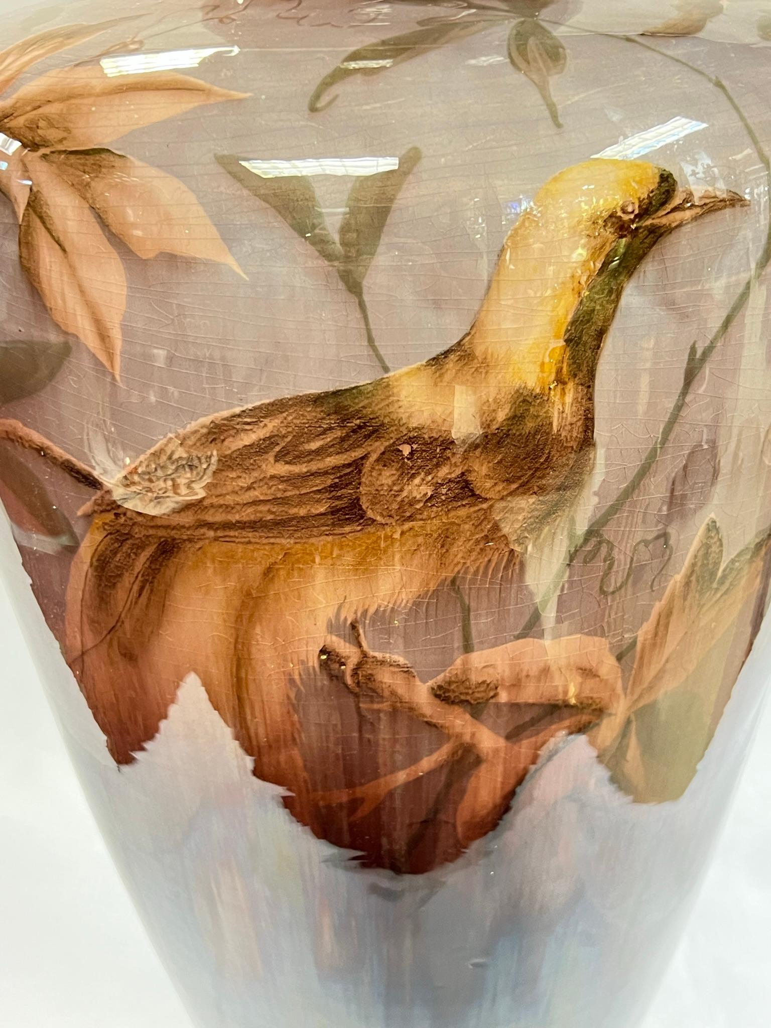 Monumentale österreichische Vase mit Vogelmotiv aus glasierter Fayence von Gerbing & Stephan  im Angebot 9