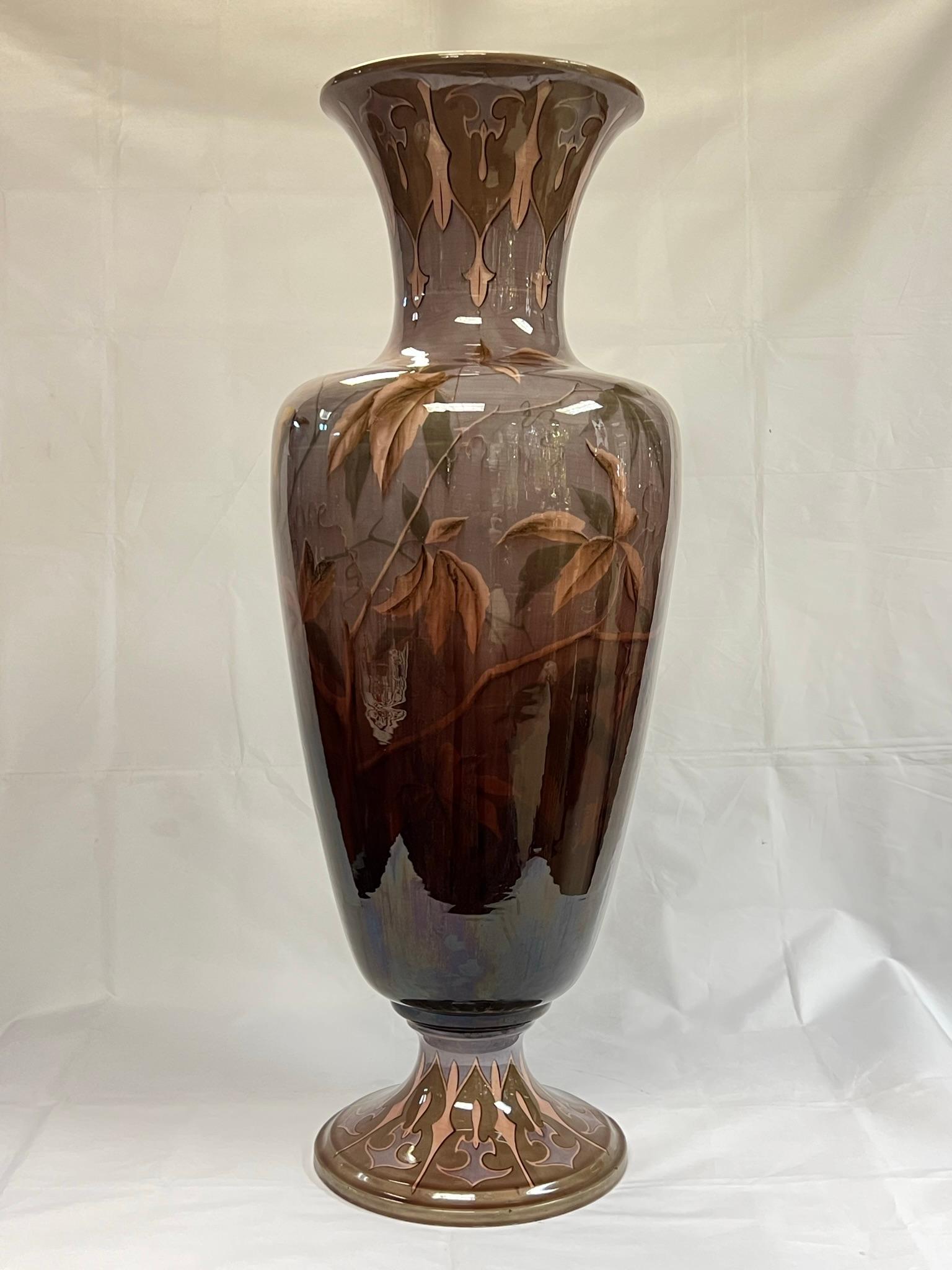 Monumental Austrian Glazed Faience Bird motif Vase by Gerbing & Stephan  For Sale 3
